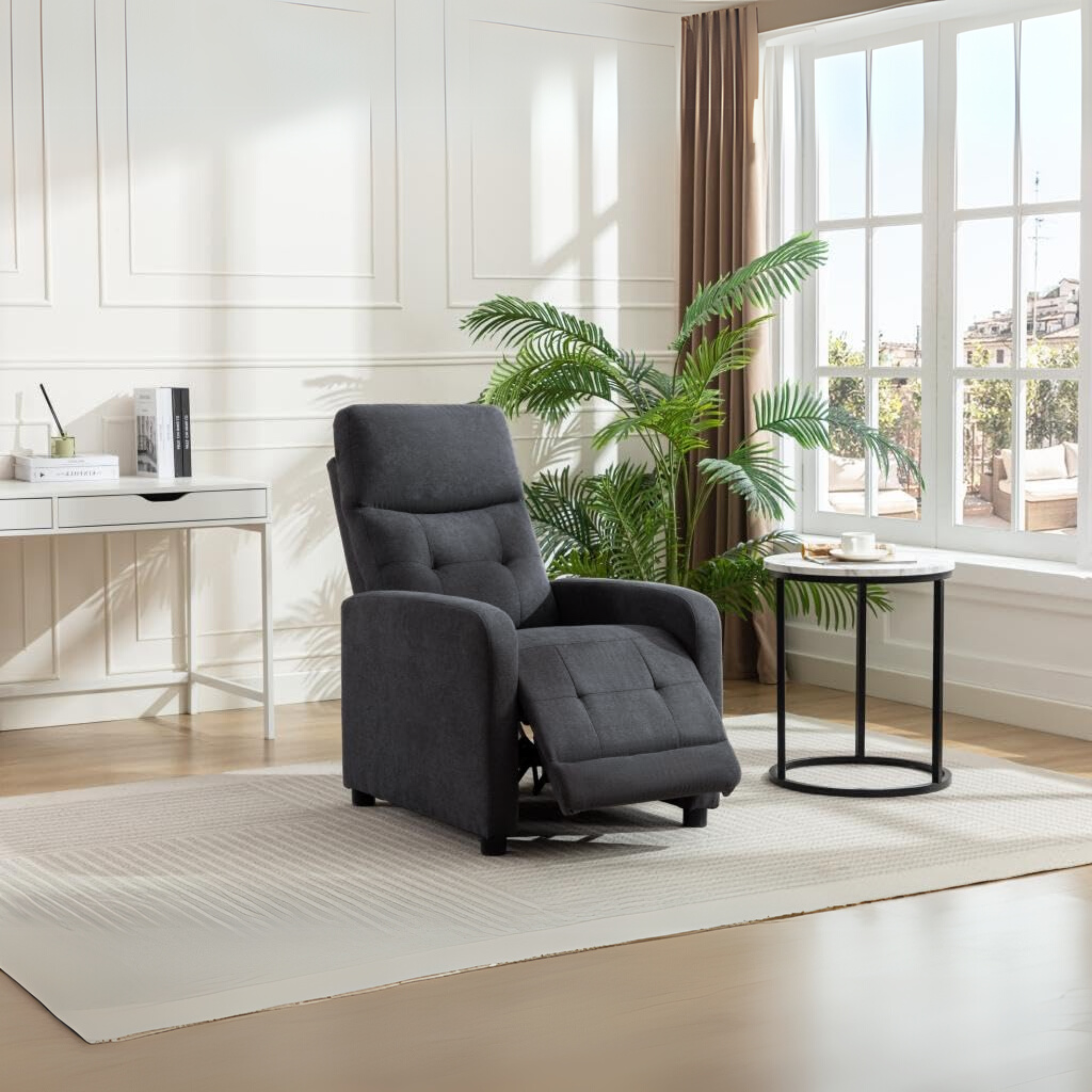 Poltrona reclinabile manuale "Rey" in tessuto liner cm 65,5x85,5 102,5h