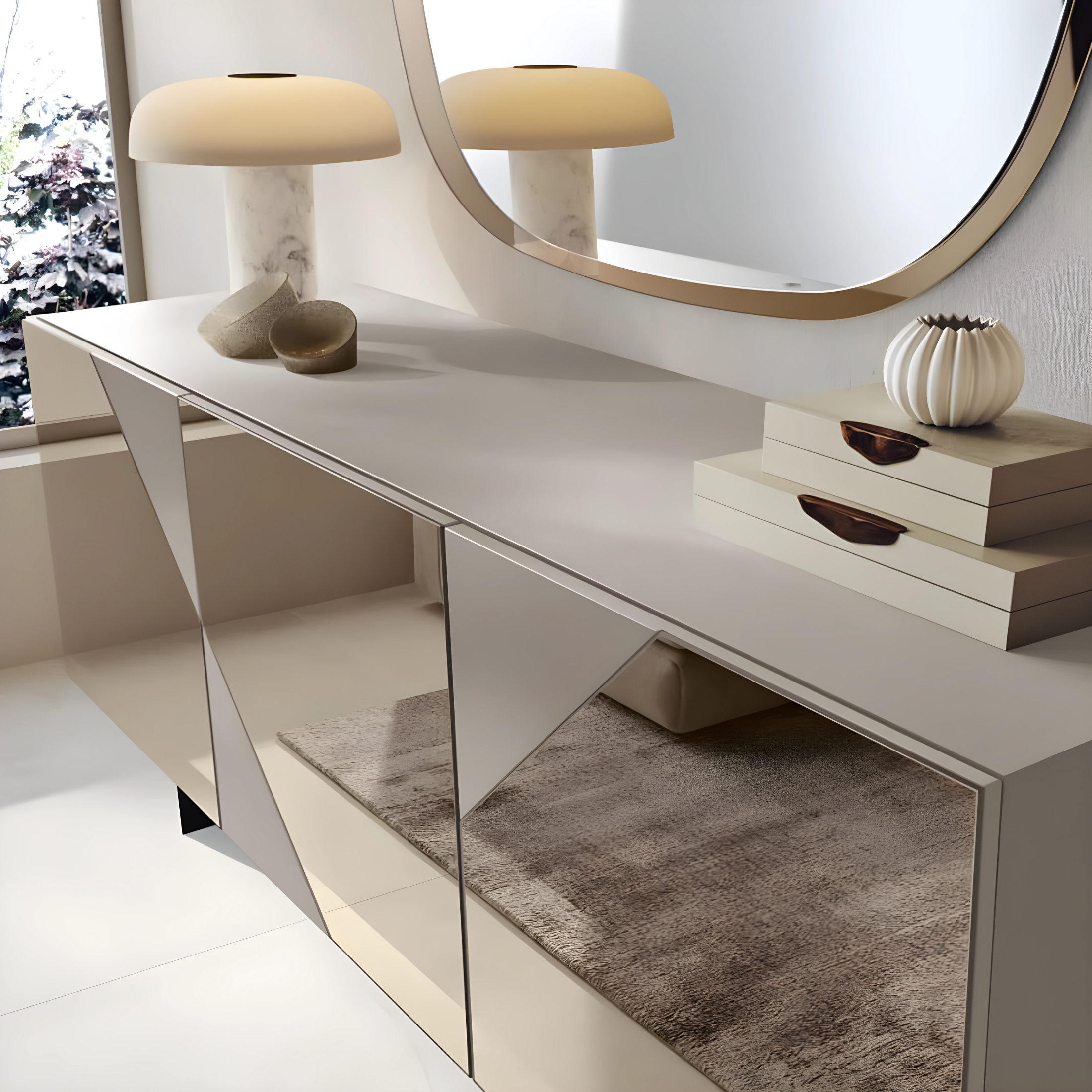 Modern 3-door entrance sideboard "Arte180" already assembled with mirrored doors, 180x50 cm, h80 cm