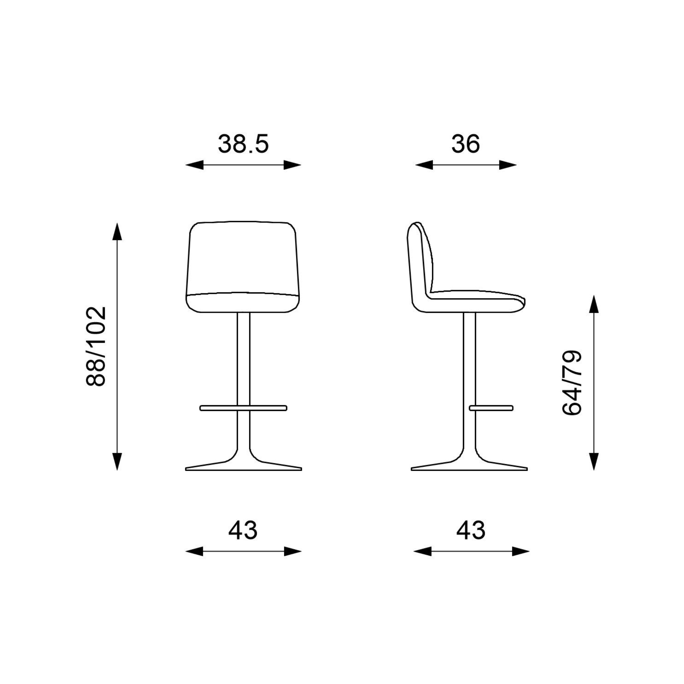 Set of high stools in "Spot" fabric with footrest and gas lift cm 36x38.5 88h