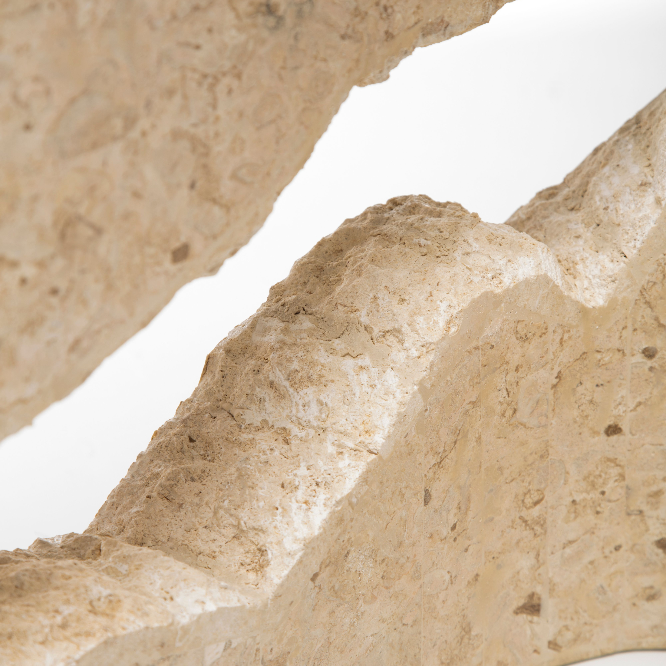 Low table in fossil stone "Flake" tempered glass top 120x70 cm 37h