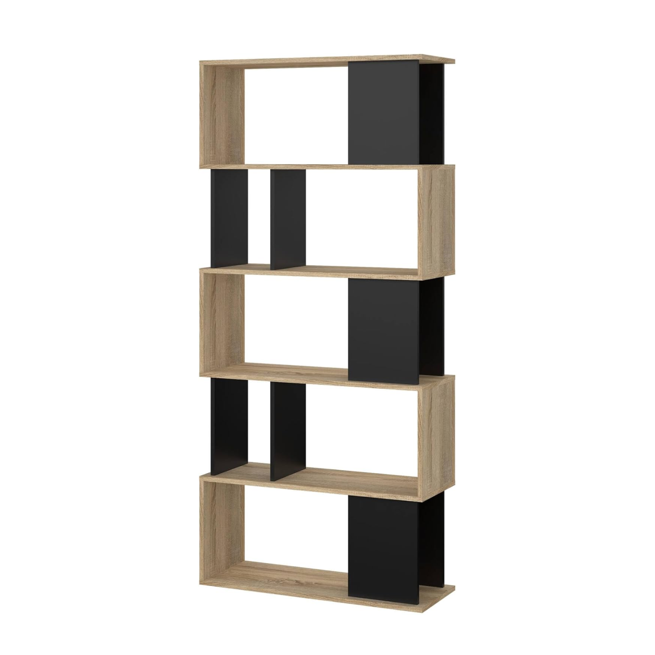 "Maze" modern tall open bookcase with 5 wooden shelves for the living room, 80x29.5 cm, 173.5 cm high