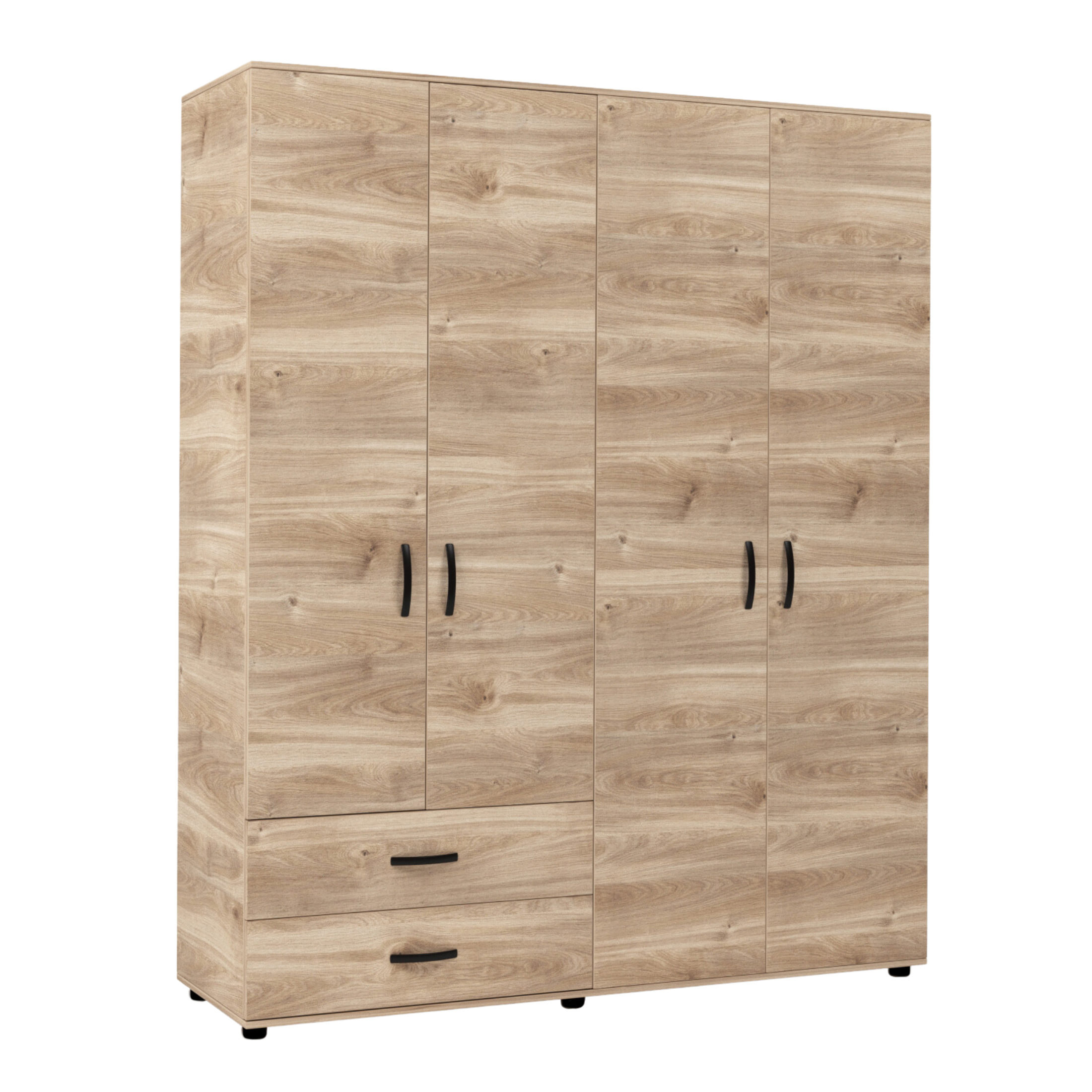 Claks modern wooden wardrobe with 4 doors and 2 drawers, 160x52 cm, 205 cm high.