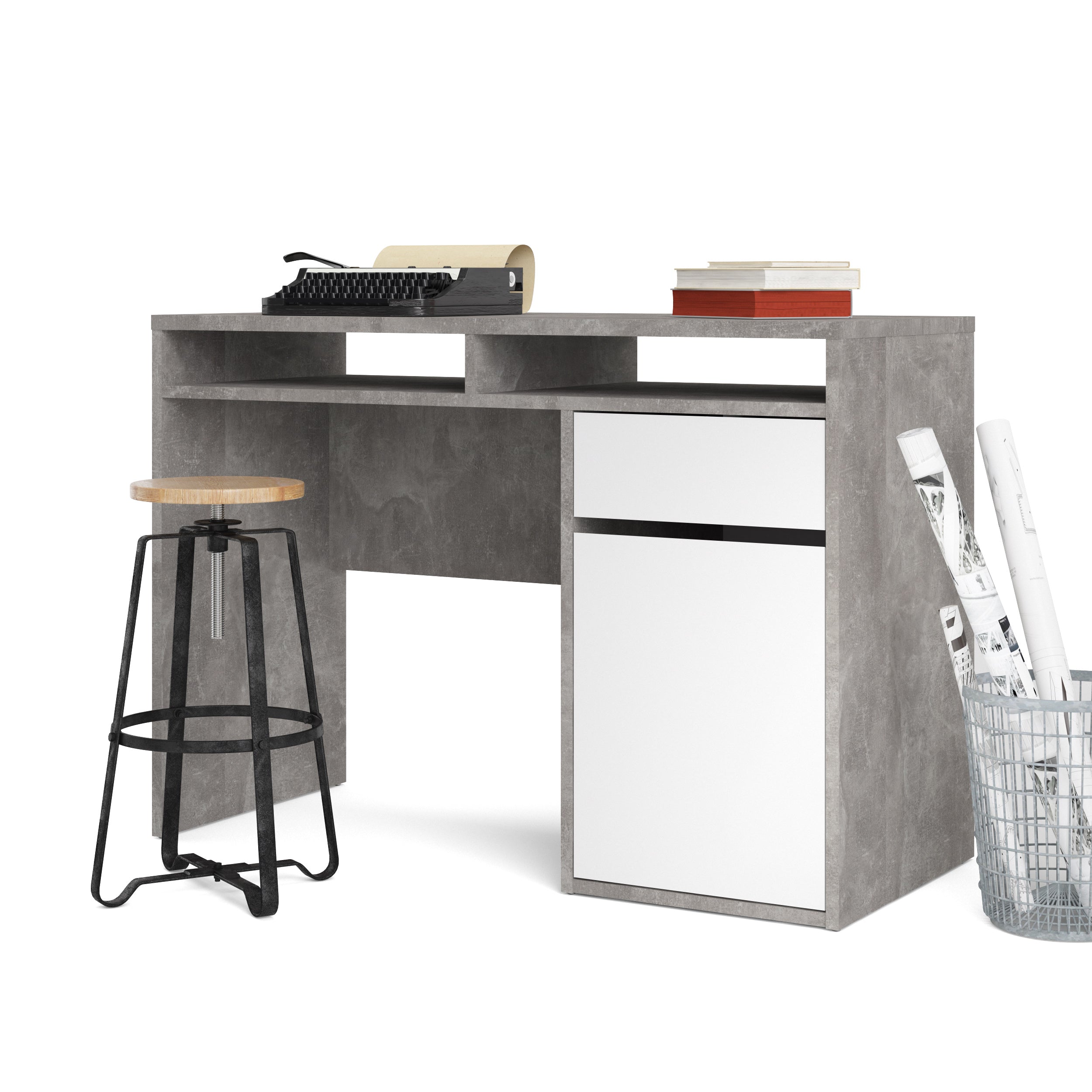 "Function Plus 1" chipboard desk with drawer and 1 door, 110x48 cm, 77h