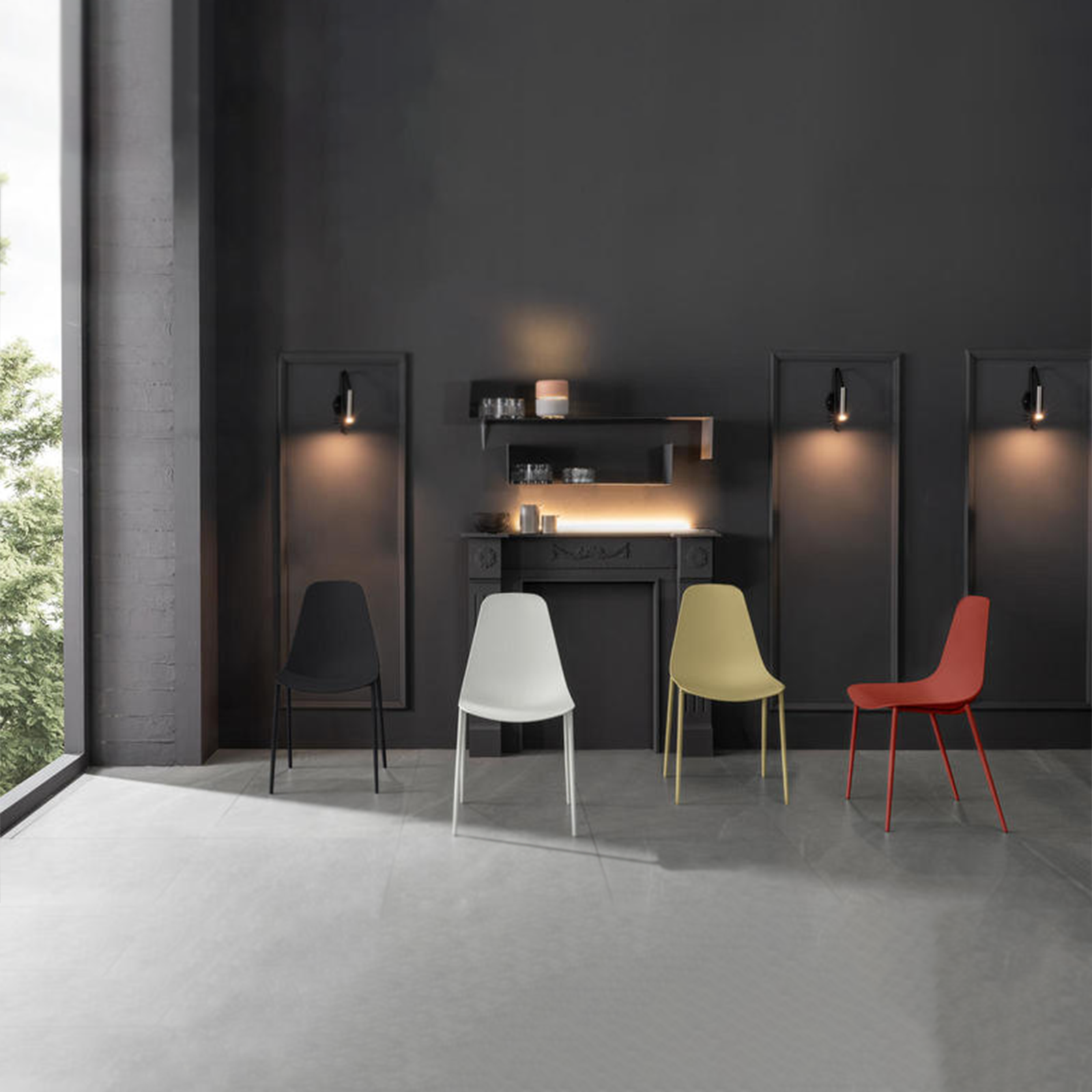 Set of modern "Kate" polypropylene chairs for living room with painted metal frame