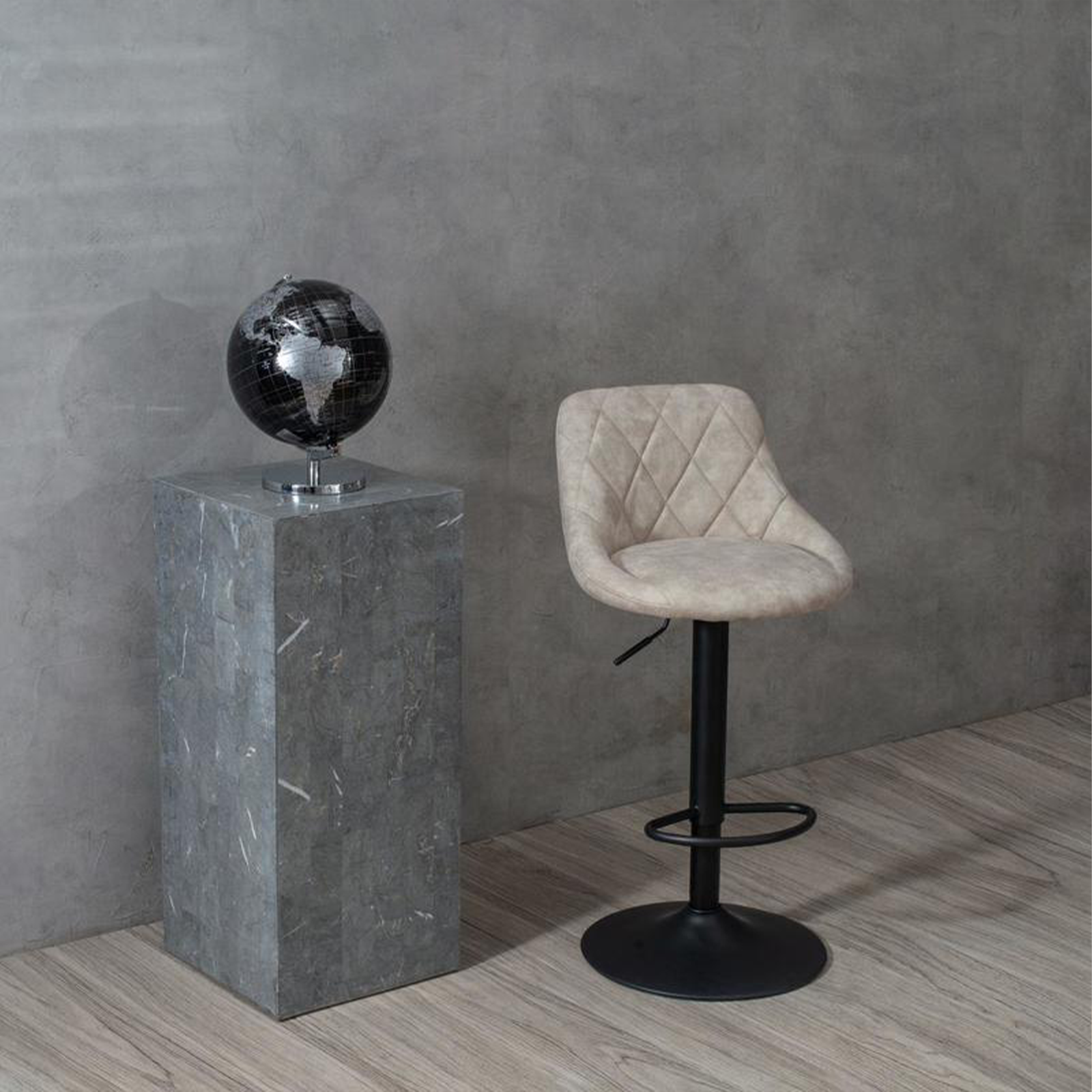 Set of modern high stools "Tema" in padded fabric with footrest cm 50x45 84h