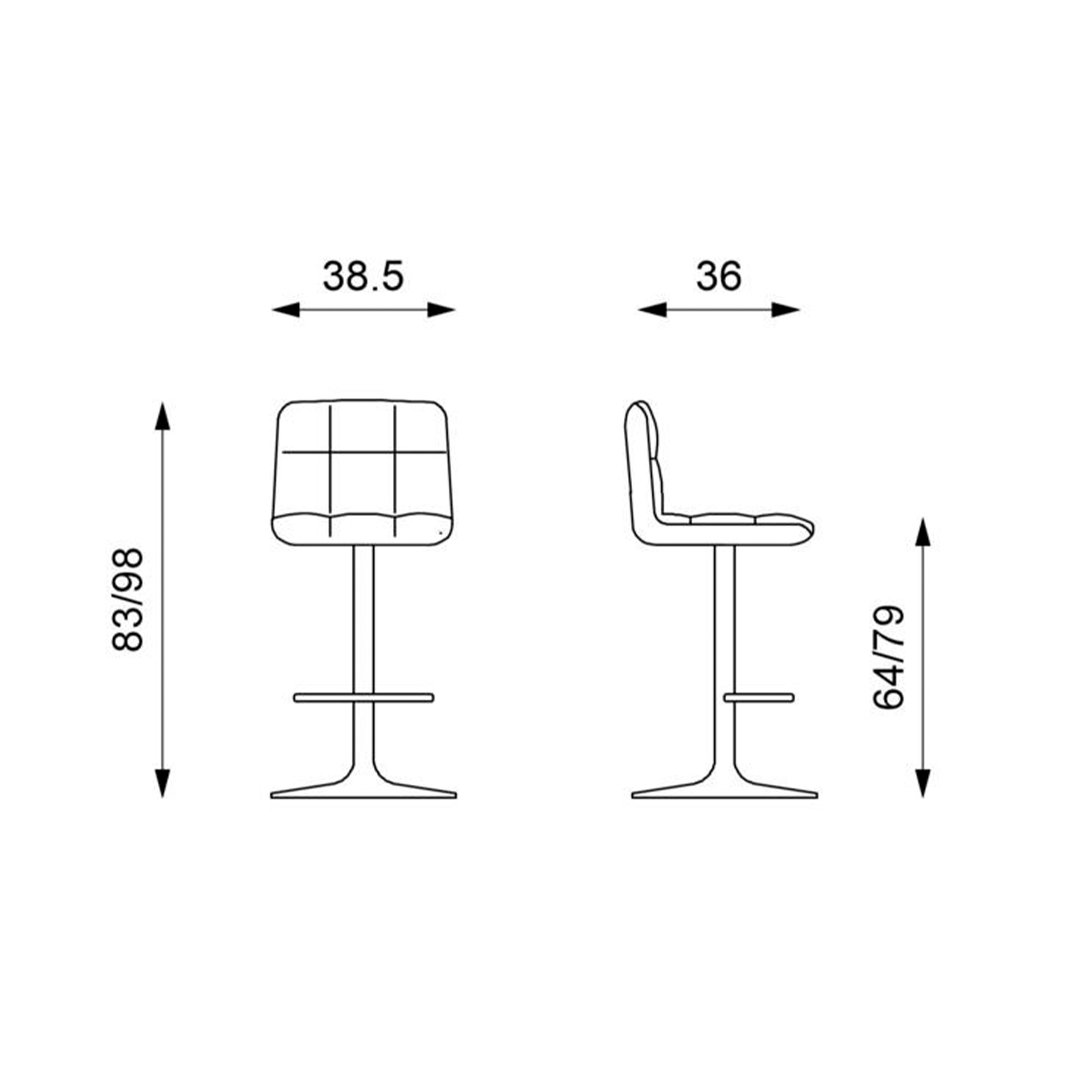 Set of high padded stools "Kurt" in imitation leather with gas lift and footrest cm 38.5x36 83h