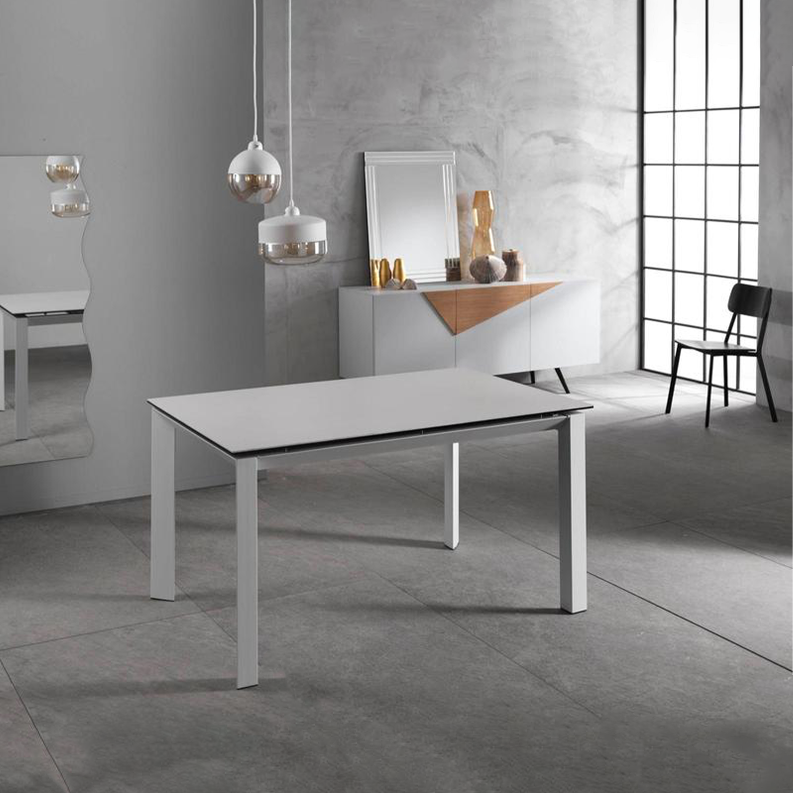 Modern extendable table "Filo" ceramic top aluminum legs 140/220x90 cm 75h