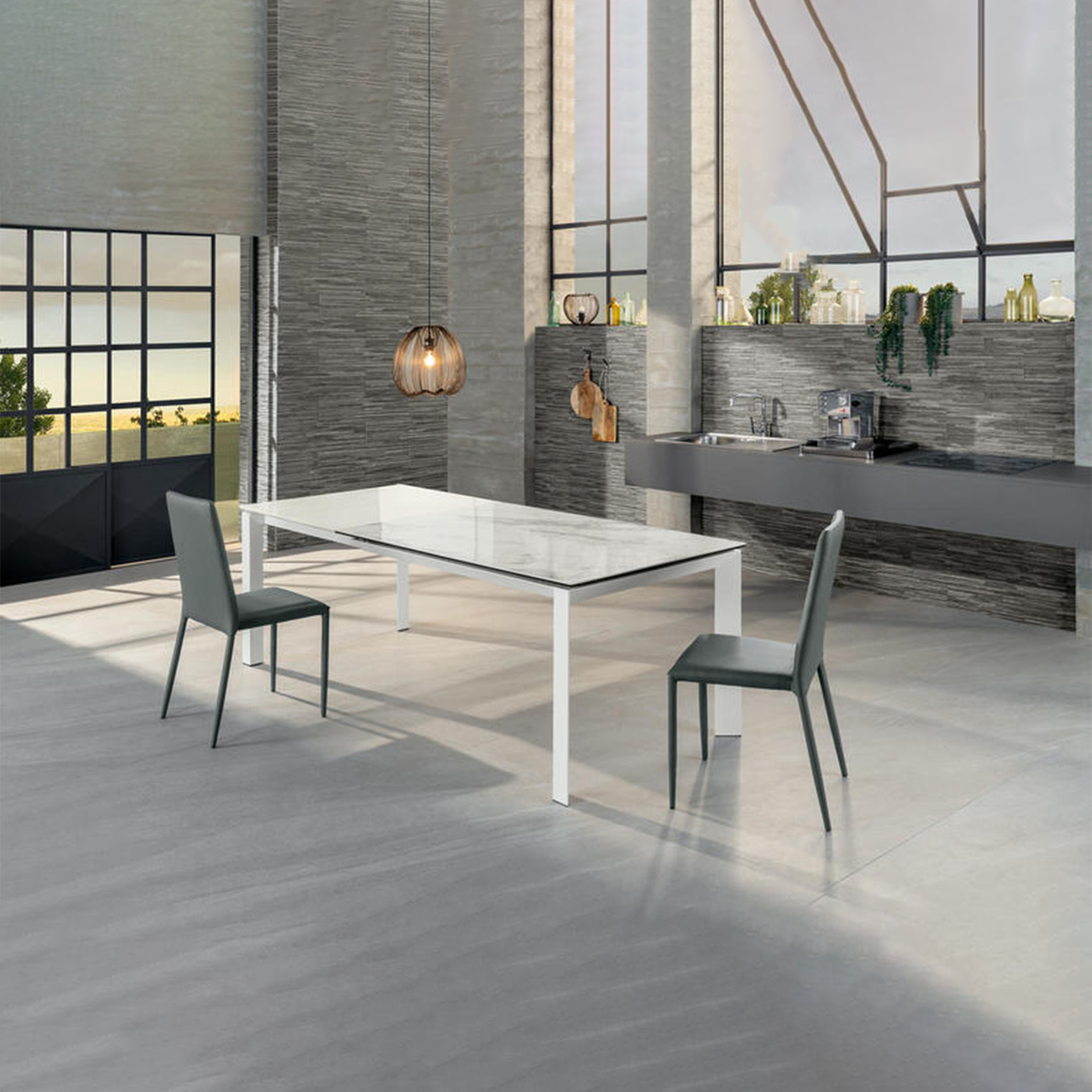 Tavolo allungabile moderno "Filo" piano in ceramica gambe in alluminio cm 140/220x90 75h