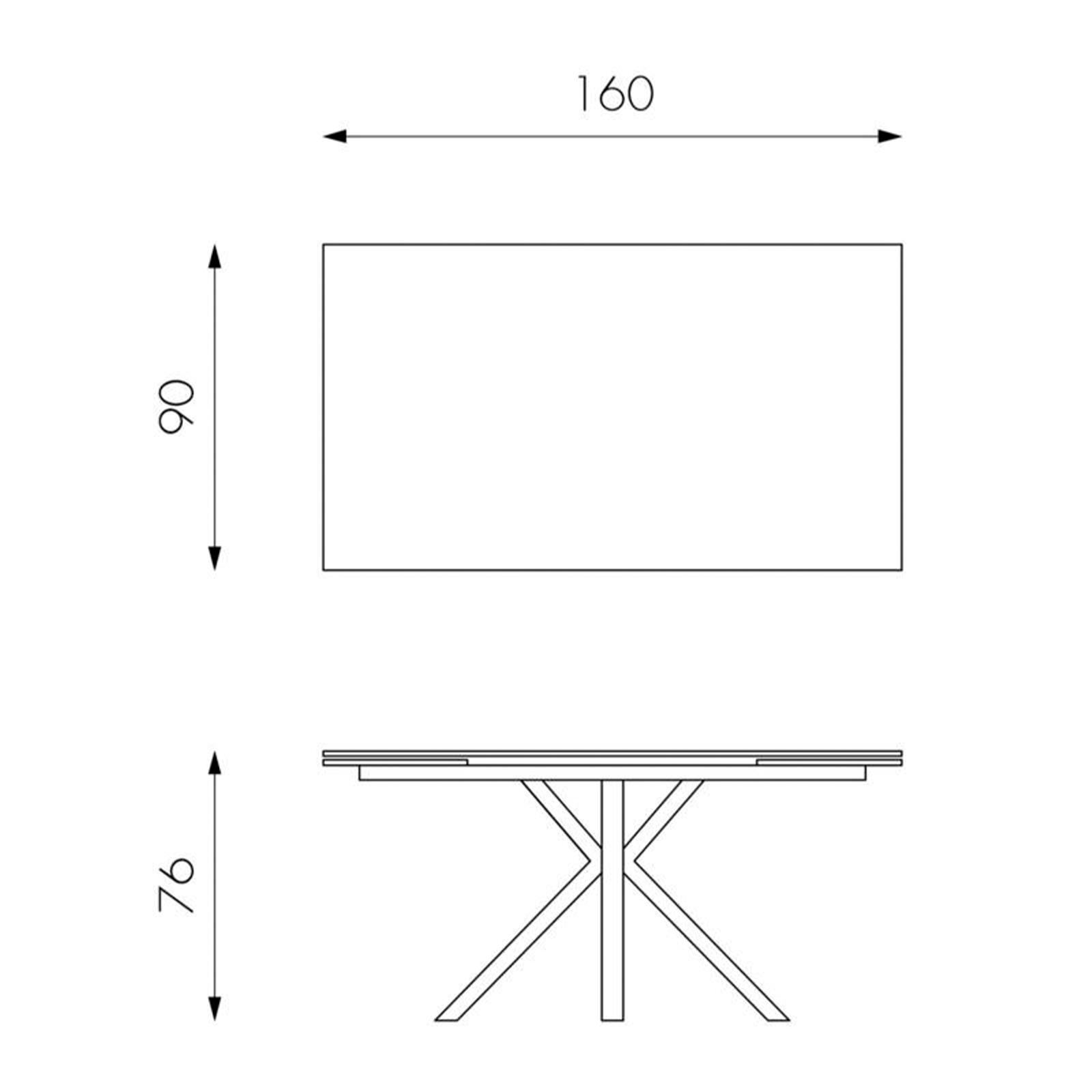 Extendable table "Daniel" tempered glass top cm 160/240x90 76h
