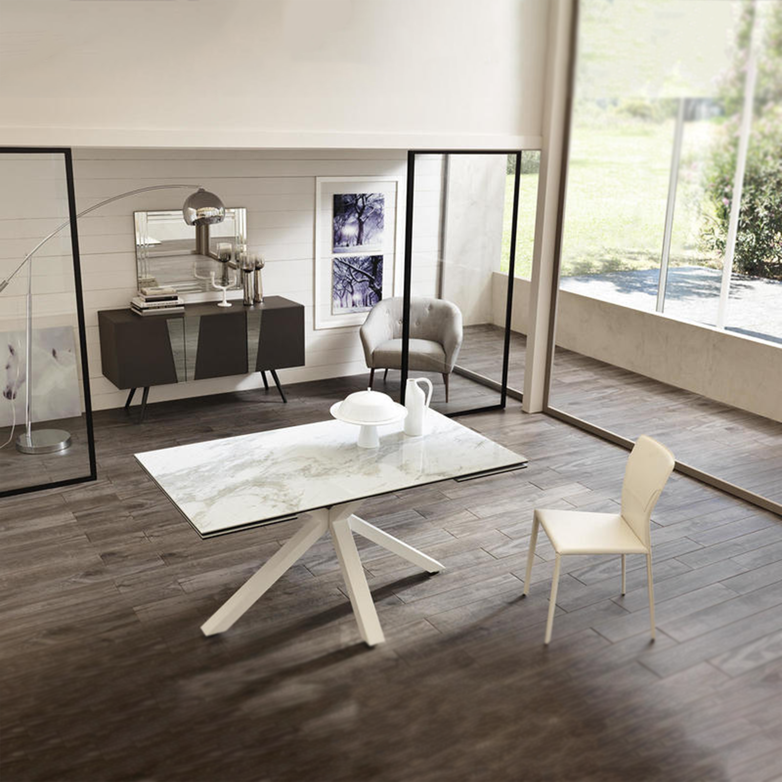 Extendable table "Daniel" tempered glass top cm 160/240x90 76h