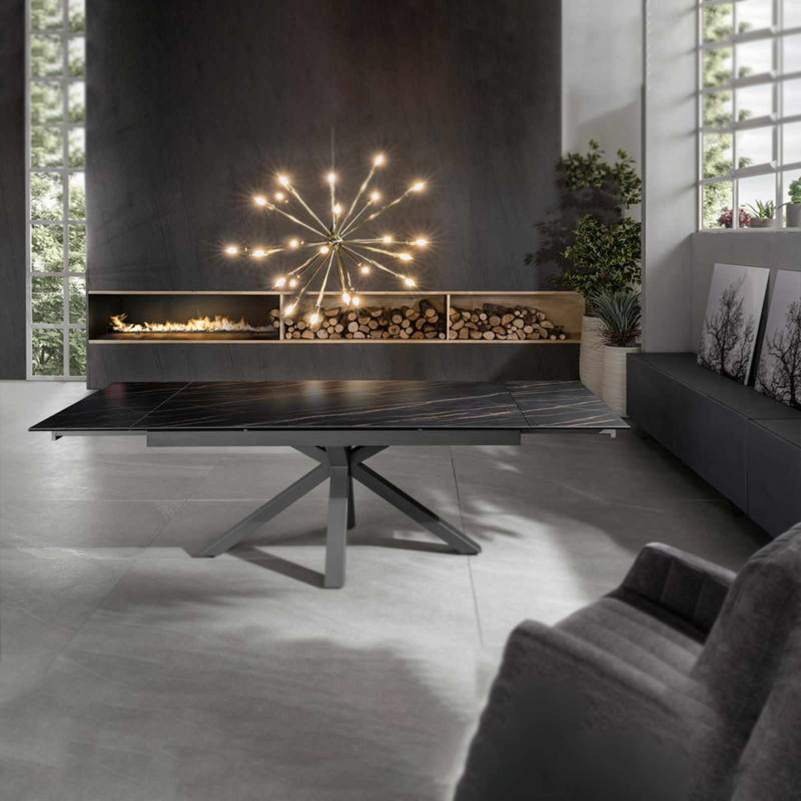 Extendable table "Daniel" tempered glass top cm 160/240x90 76h