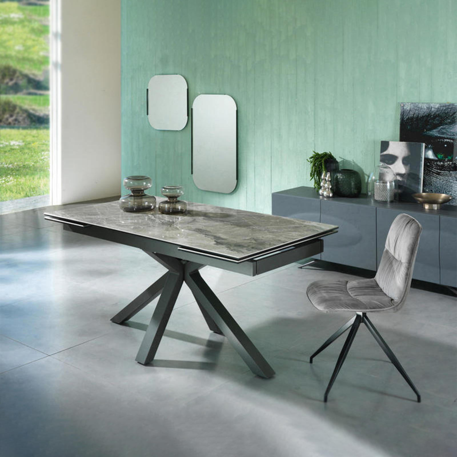 Extendable table "Daniel" tempered glass top cm 160/240x90 76h