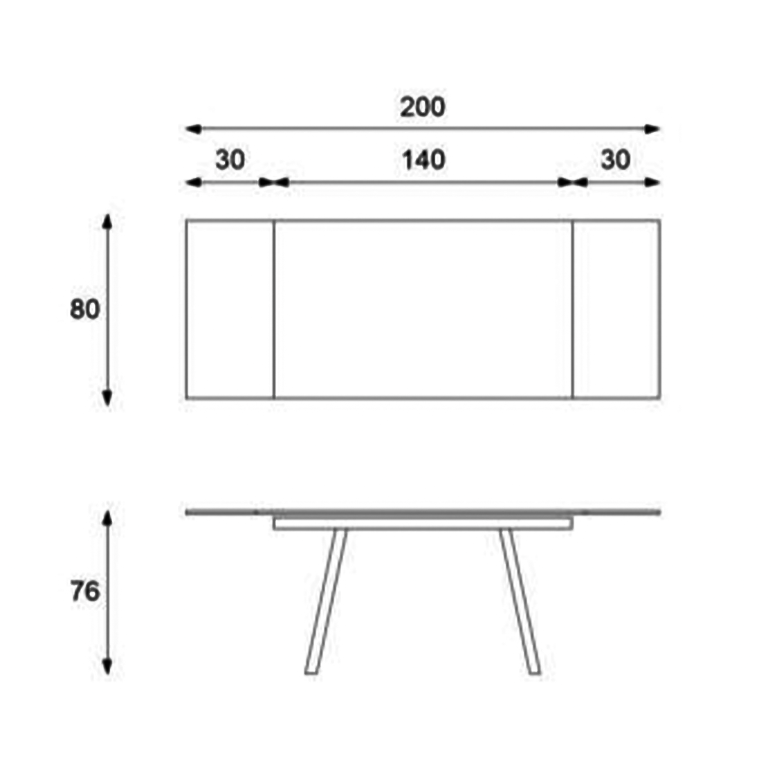 Extendable "Zante" table with marble-effect stone top, 200x80 cm, 76 cm high