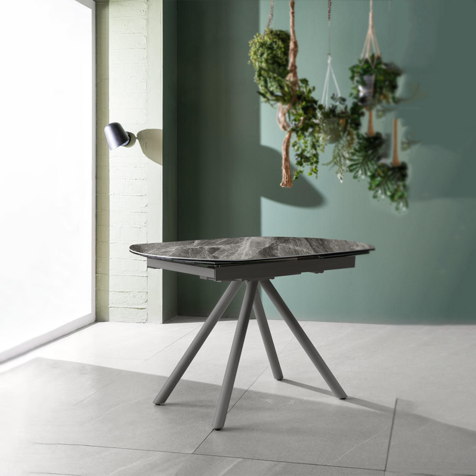 Modern extendable table "Atmosphera" with ceramic top and painted metal frame