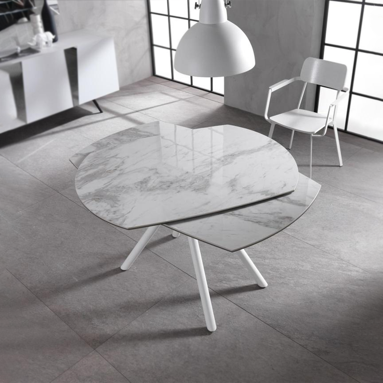 Modern extendable table "Atmosphera" with ceramic top and painted metal frame