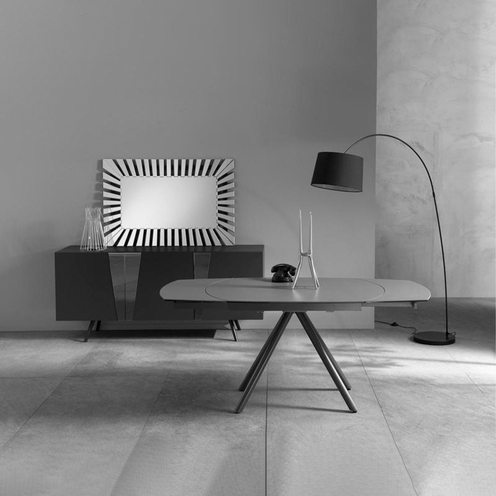 Modern extendable table "Atmosphera" with ceramic top and painted metal frame