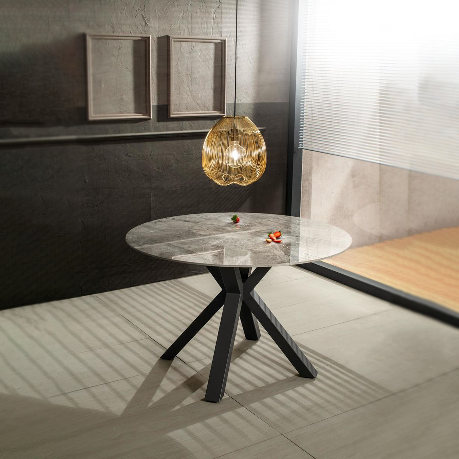 "Louis" round table with marble-effect ceramic top, Ø120 cm, 76 cm high