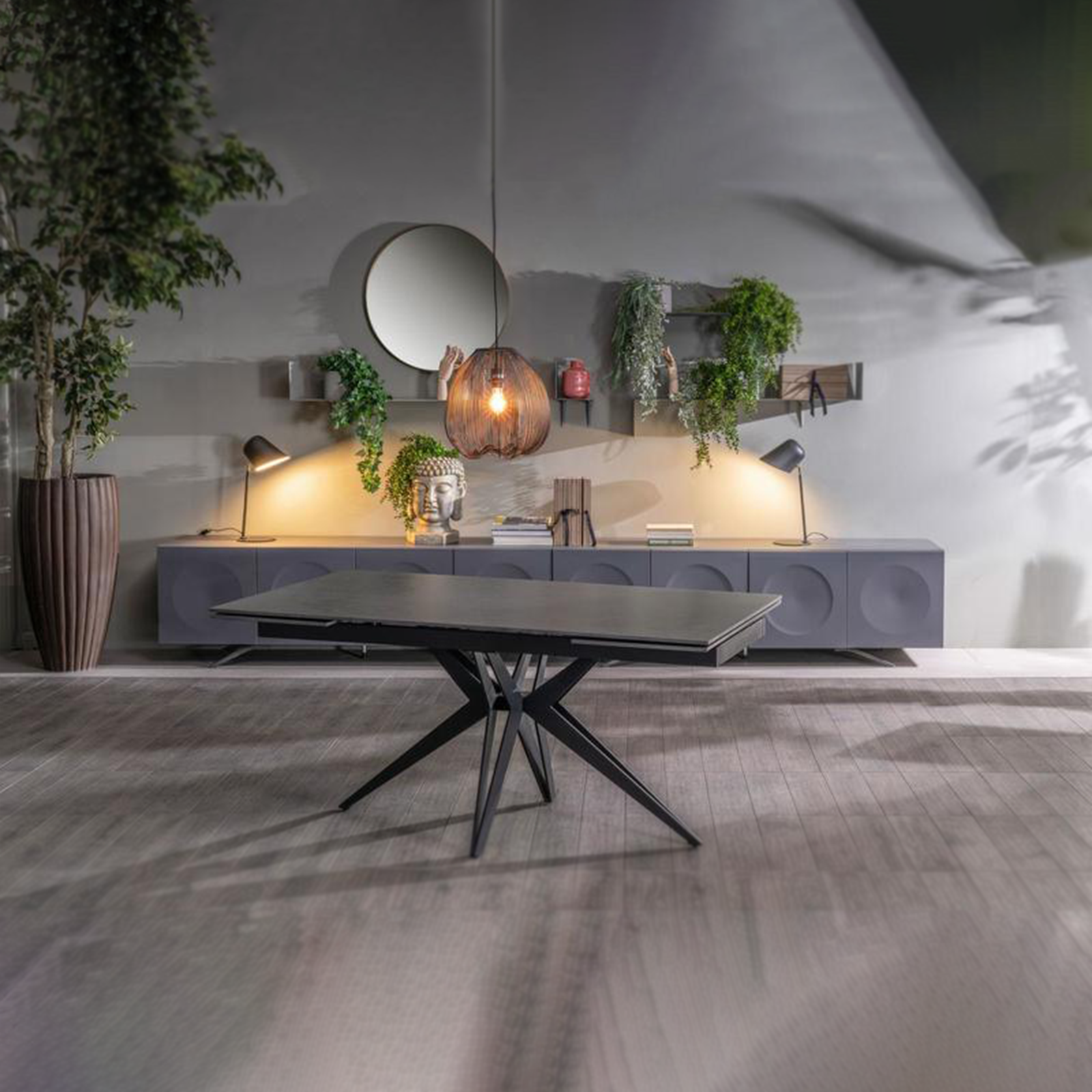 Amber extendable modern living room table with marble-effect ceramic top