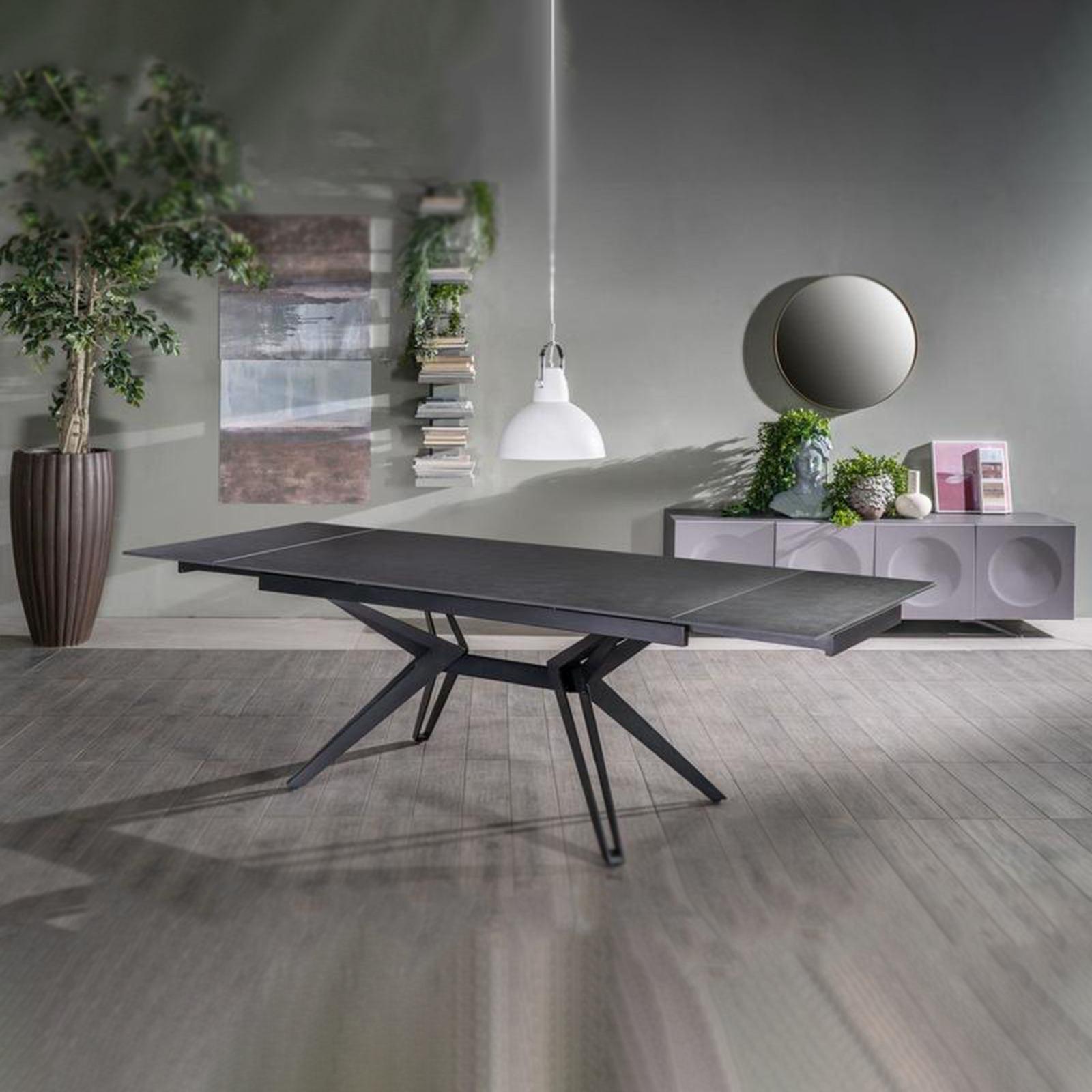 Modern extendable "Horeca" dining table with marble-effect ceramic top