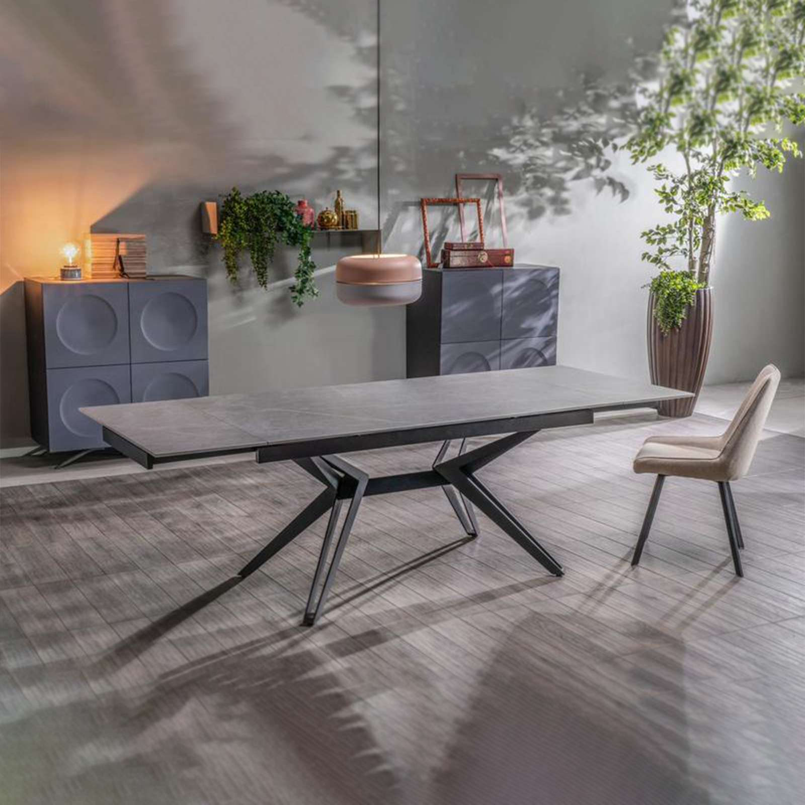 Modern extendable "Horeca" dining table with marble-effect ceramic top