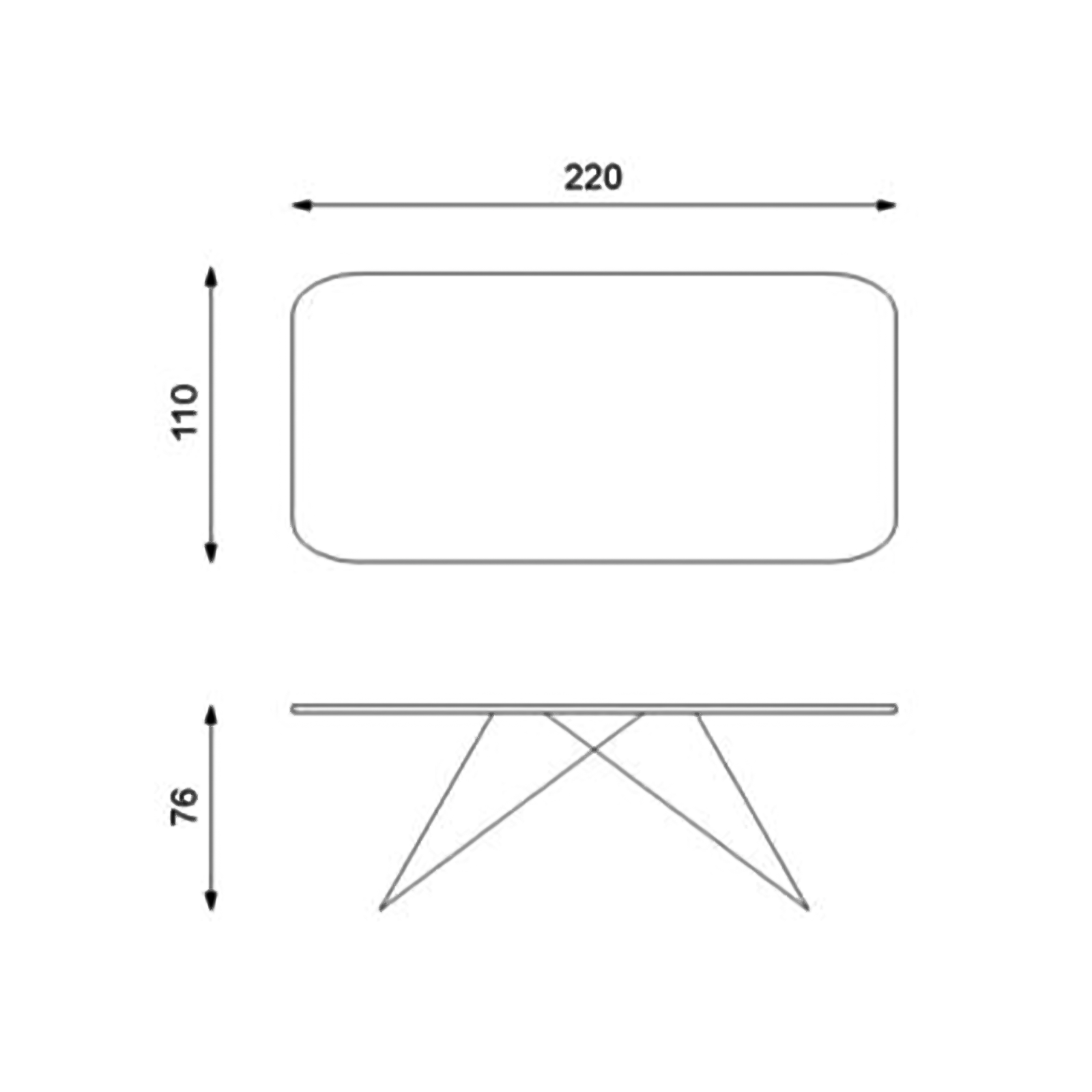"Loyra" modern fixed table in ceramic on tempered glass with a marble effect, 220x110 cm, 76 cm high.