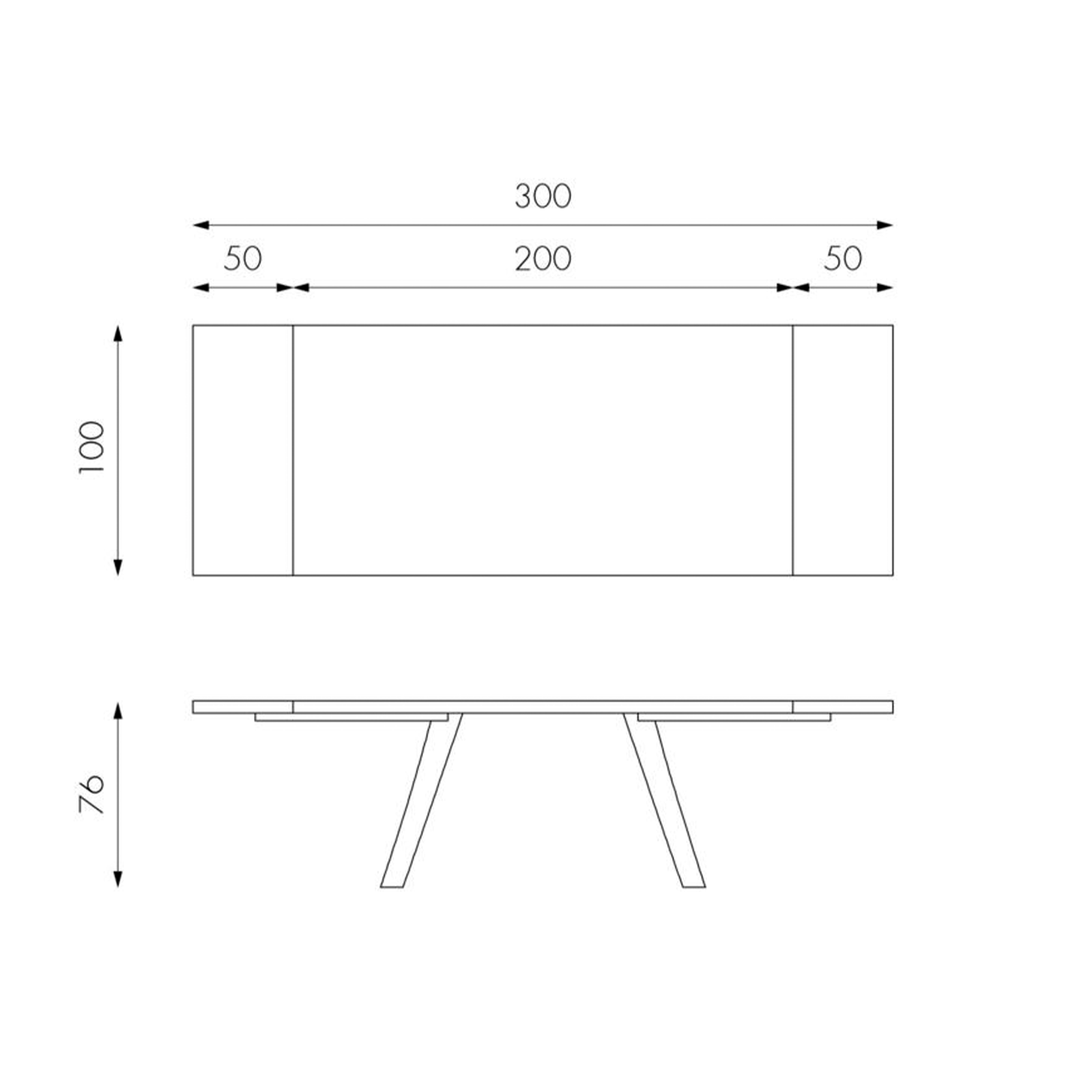 Mesa extensible "Gabriel" tablero de madera patas metal 300x100 cm 76h