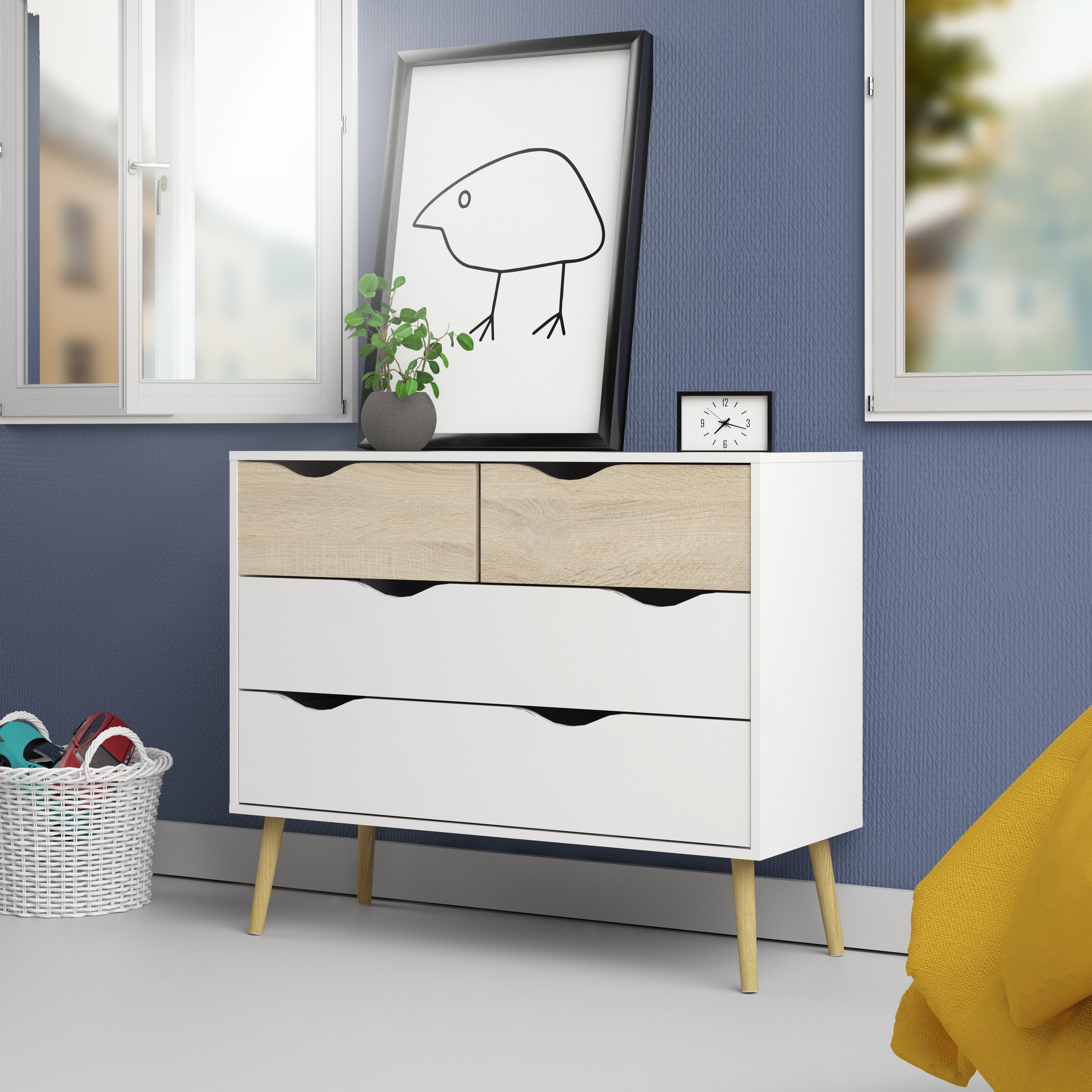 Modern "Oslo" bedroom chest of drawers in white and oak wood