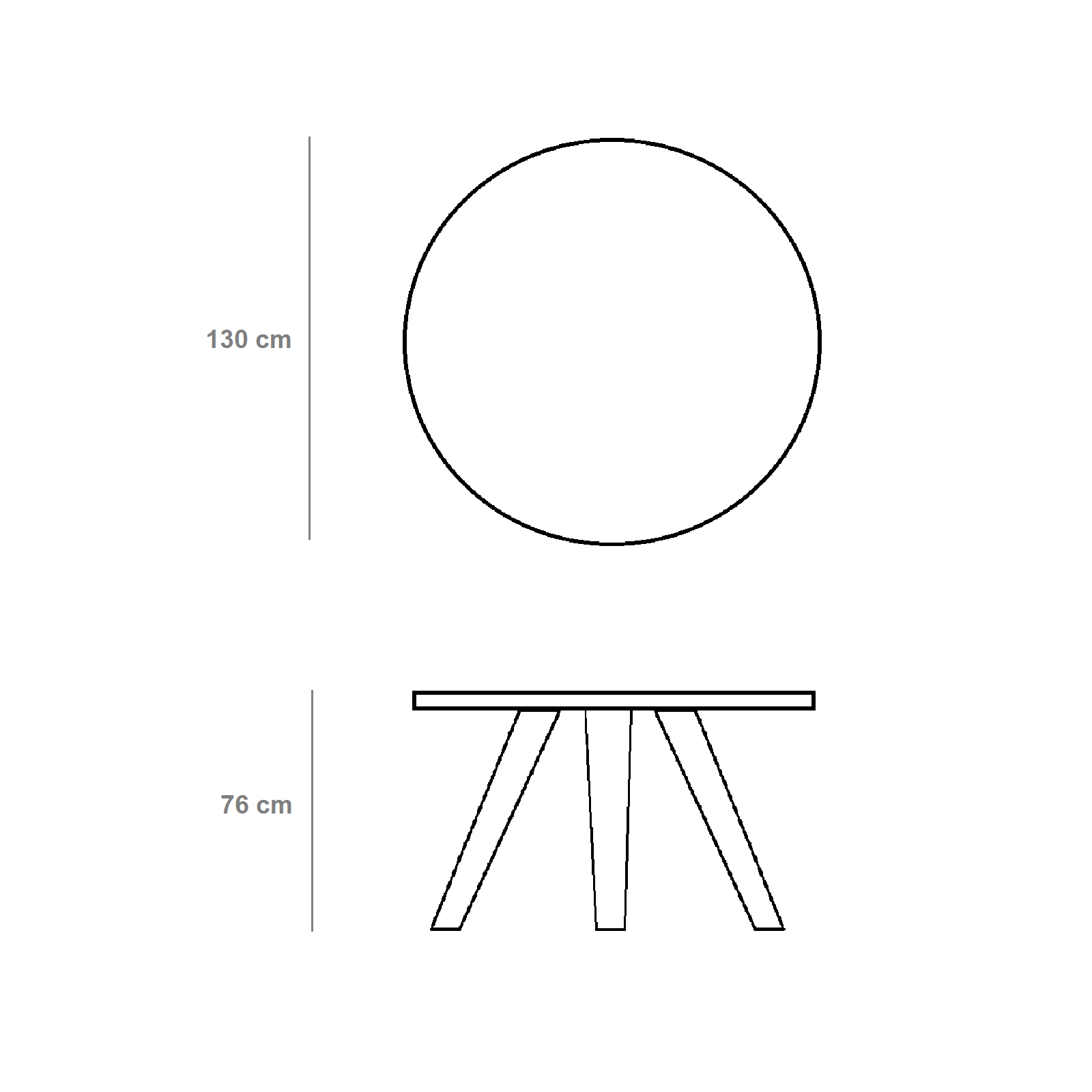 Table ronde en bois « Dorian » avec pieds en métal, 130x130 cm, 76 cm de hauteur.