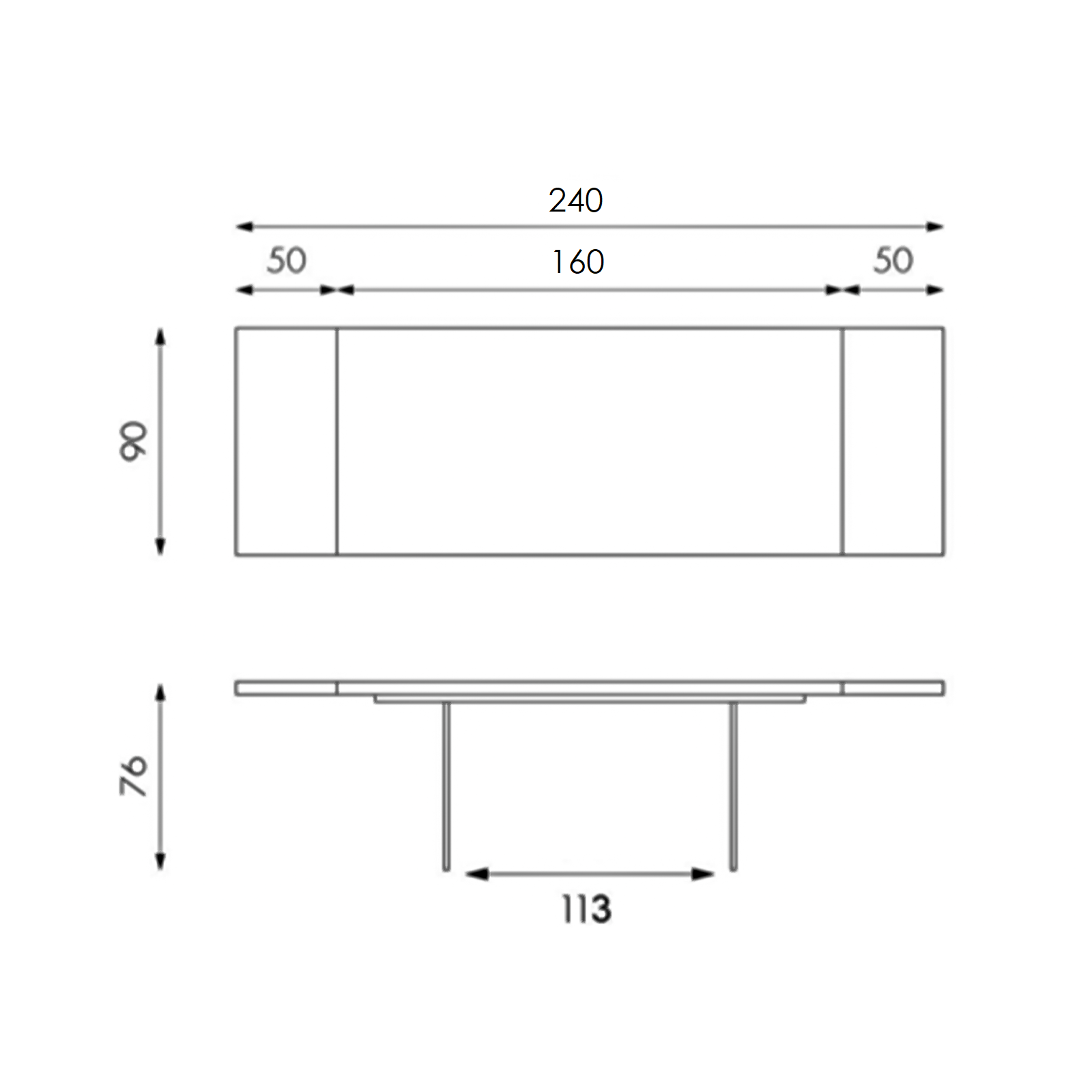 Table extensible en bois « Fabien » avec pieds en verre trempé, 160/240x90 cm, 76 cm de hauteur.