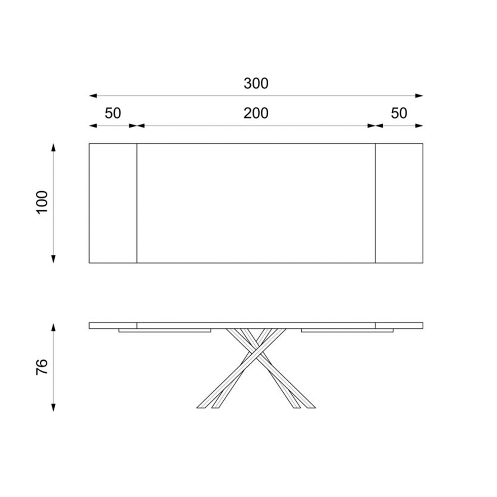 Extendable table "Théodore" wooden top and metal legs cm 200/300x100 76h