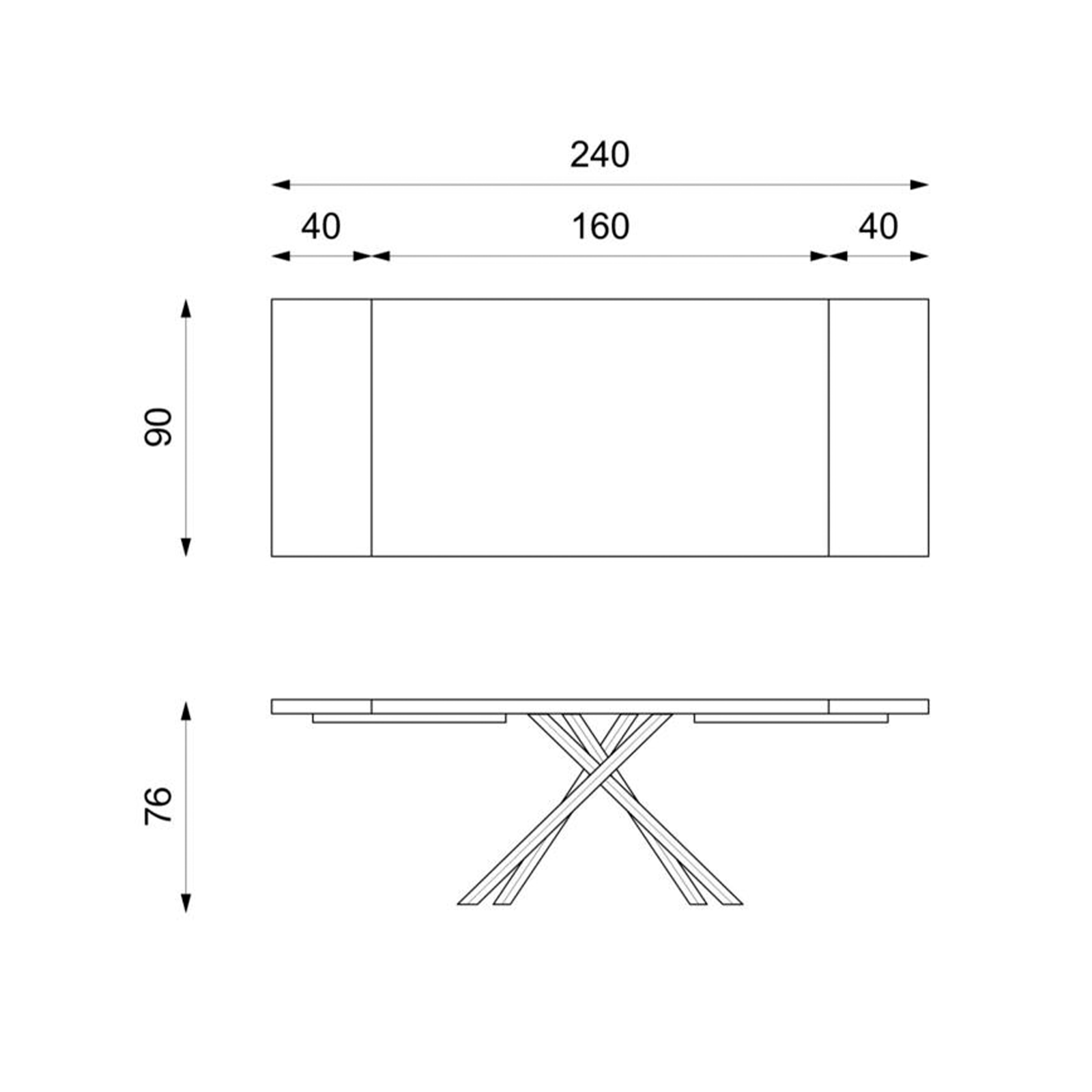 Extendable table "Théodore" wooden top and metal legs cm 160/240x90 76h