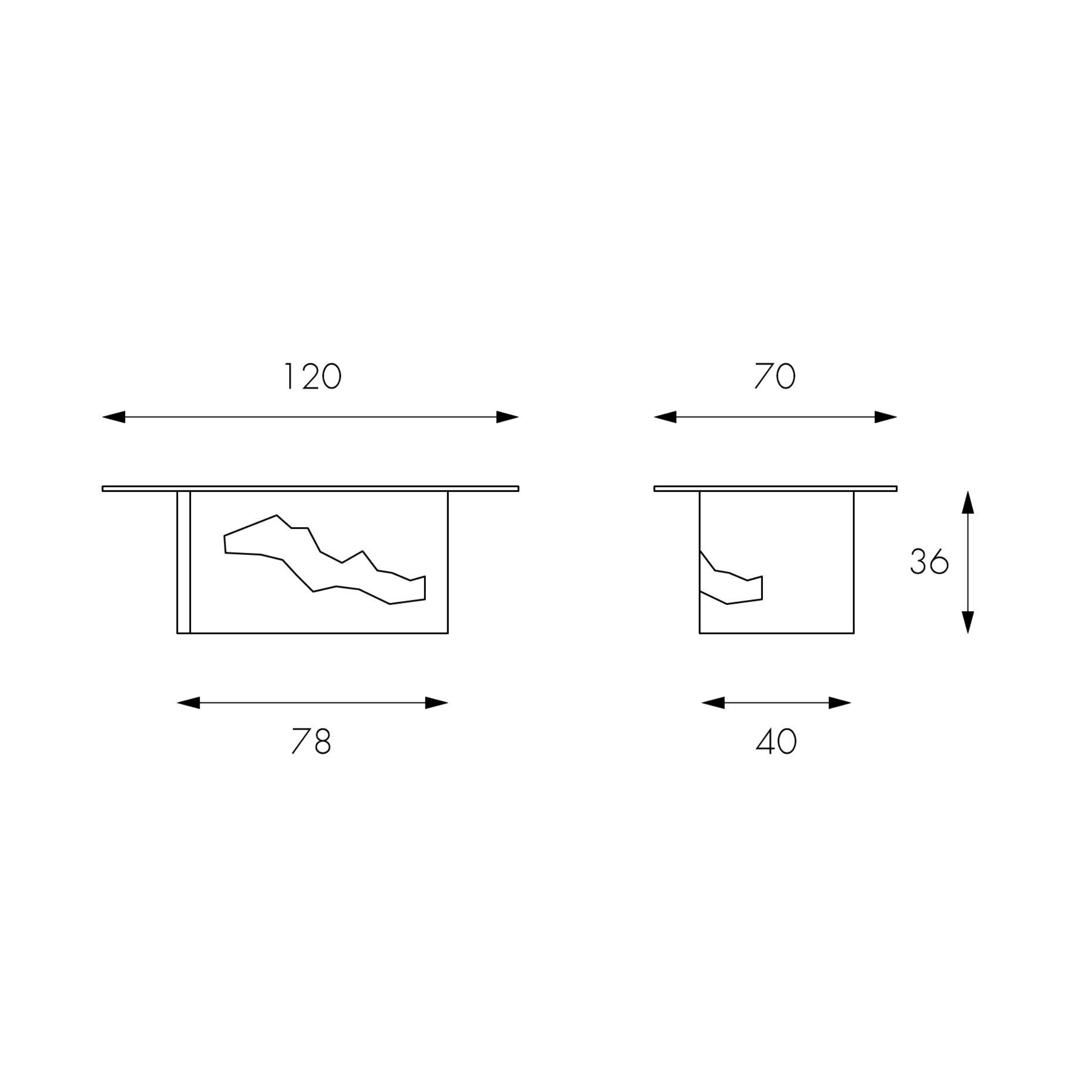 "Esse" fossil stone coffee table with tempered glass top, 120x70 cm, 36 cm high