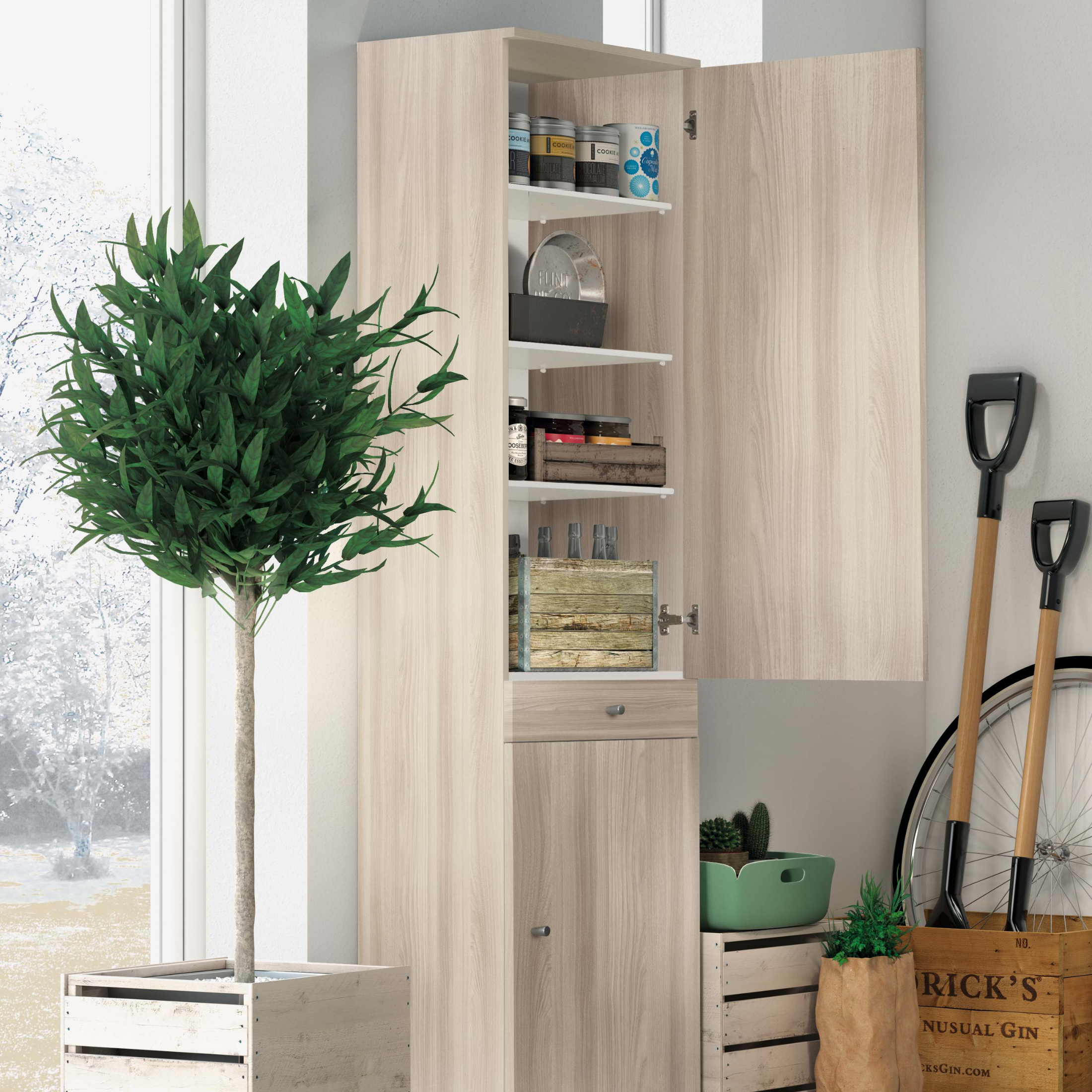 "Country" column cabinet with 2 wooden doors and 1 drawer, 46x34 cm, 183 cm high