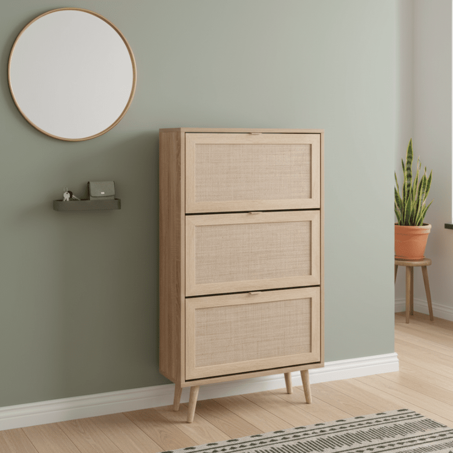 Scarpiera salvaspazio 3 ante a ribalta "Bali" effetto vimini doppio profondità - MondoViro