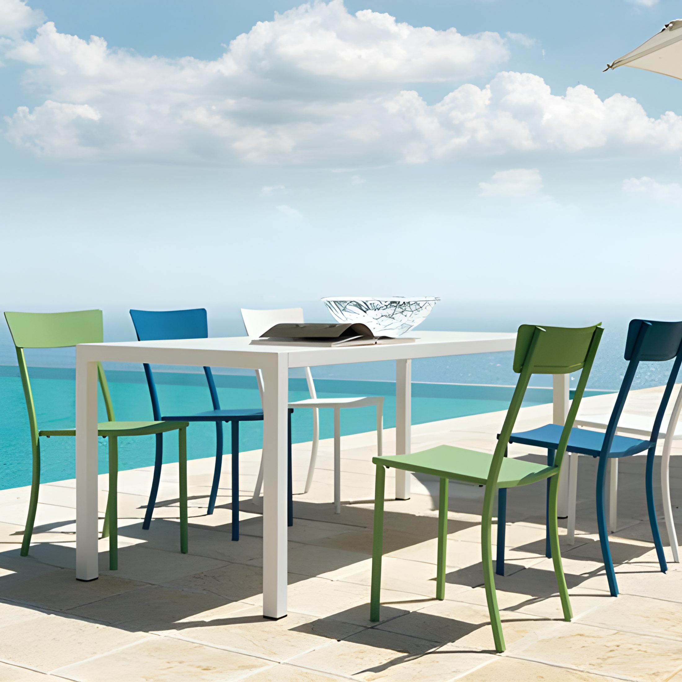 Set of modern stackable garden chairs in painted metal "Mogan" 47x52 cm 85h