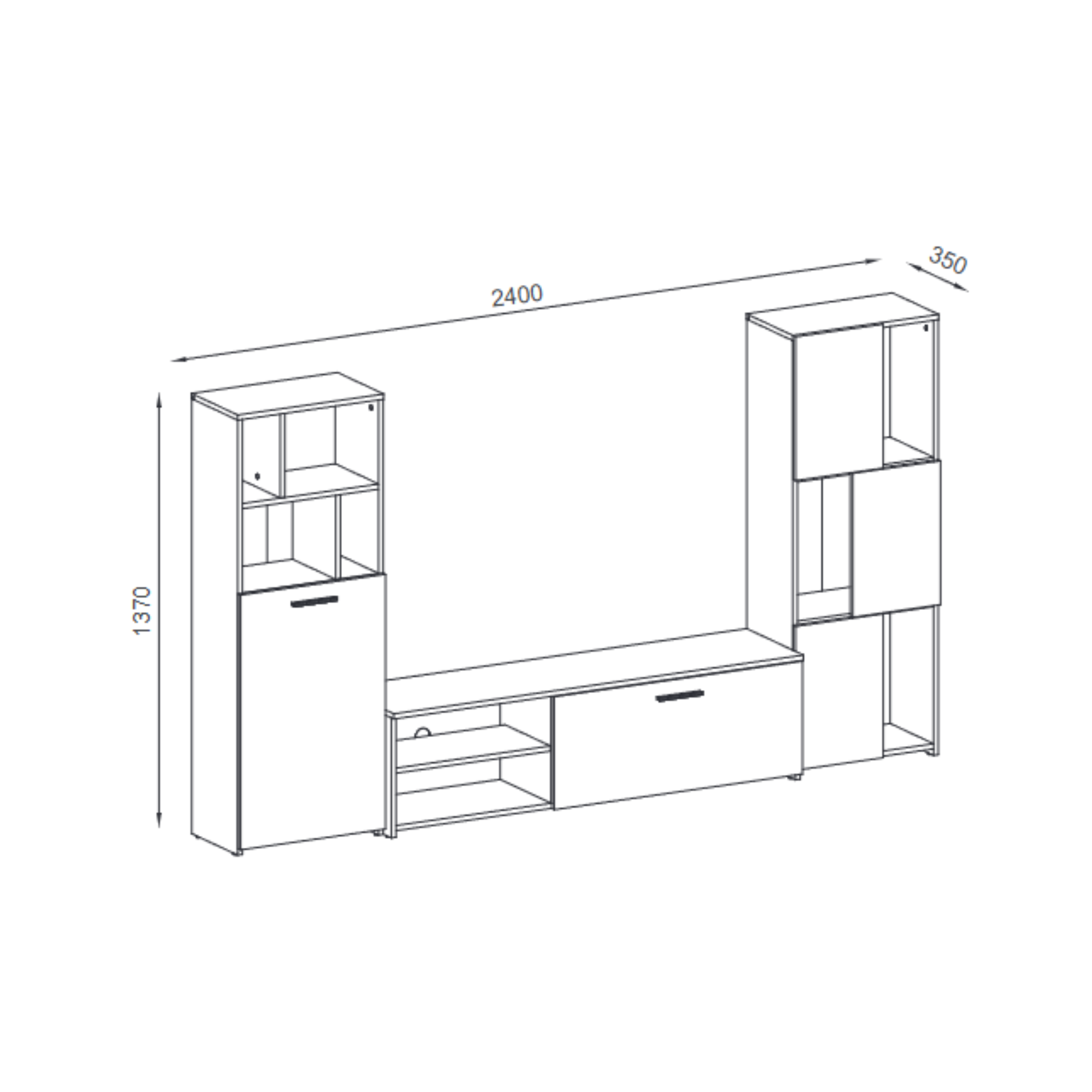 "Joy" living room wall unit kit, 240x35 cm, 137 cm high