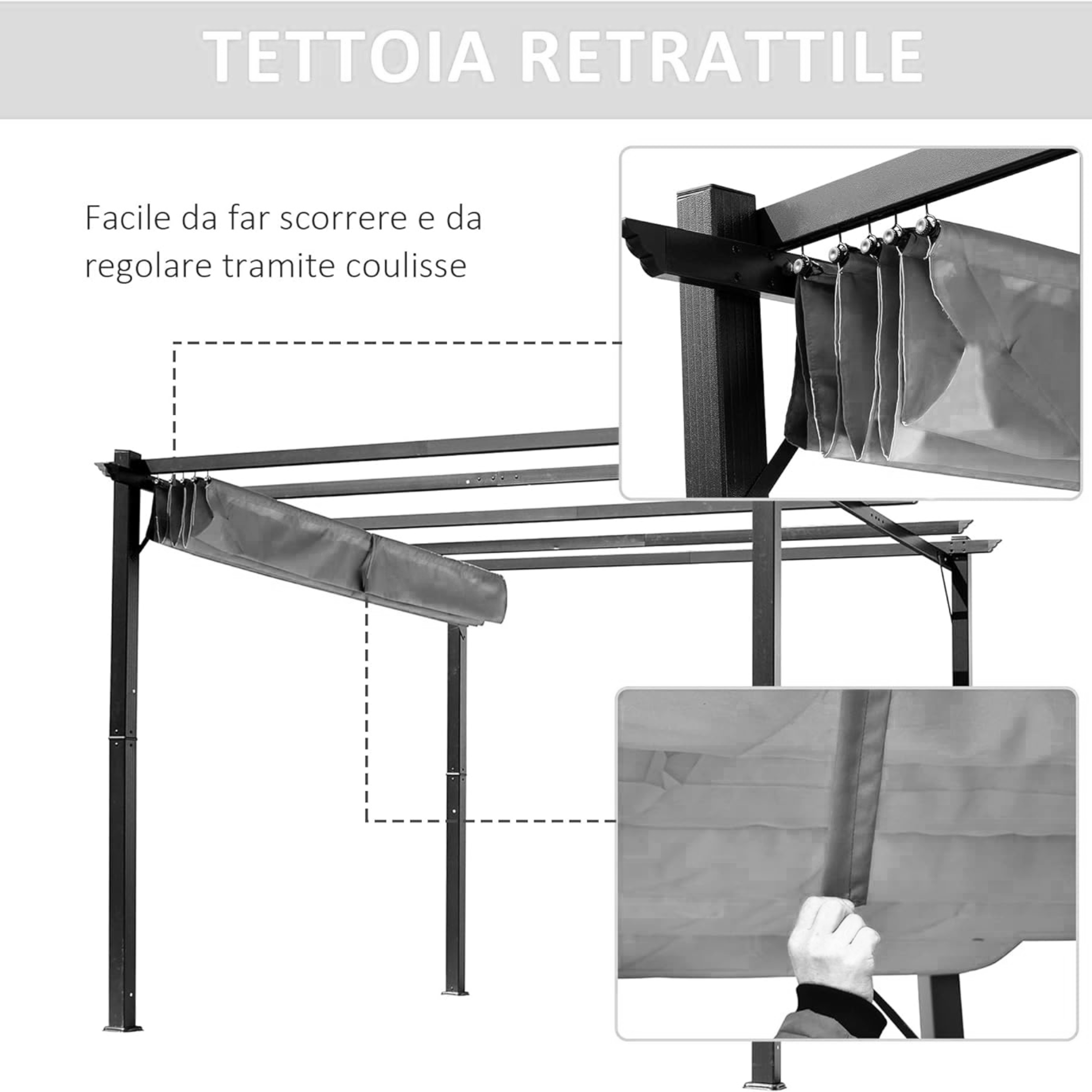"Sun" sliding aluminum gazebo with 400x300 cm 230h cover