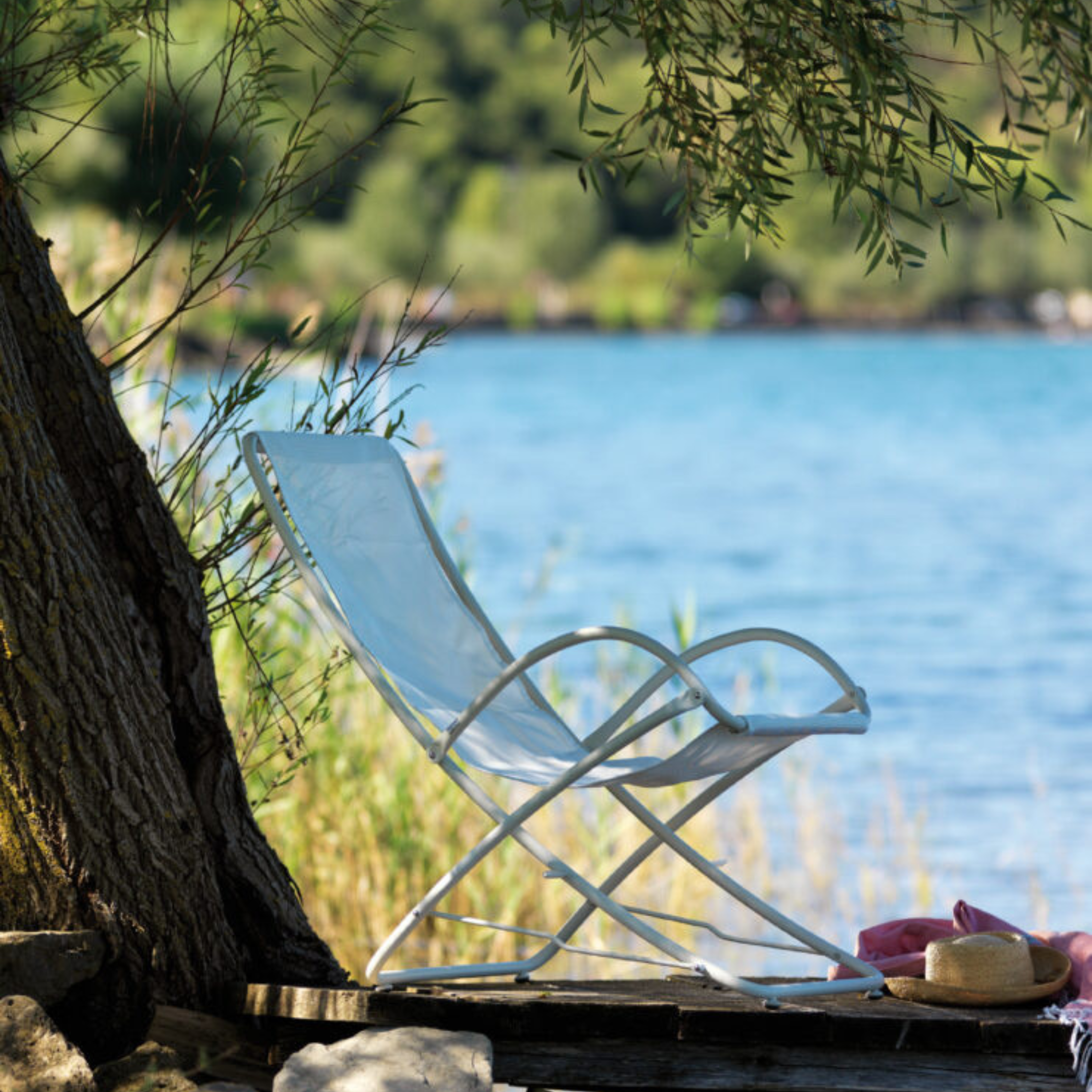 "Park" garden sun lounger in fabric and aluminium, 64x97.5 cm, 93h