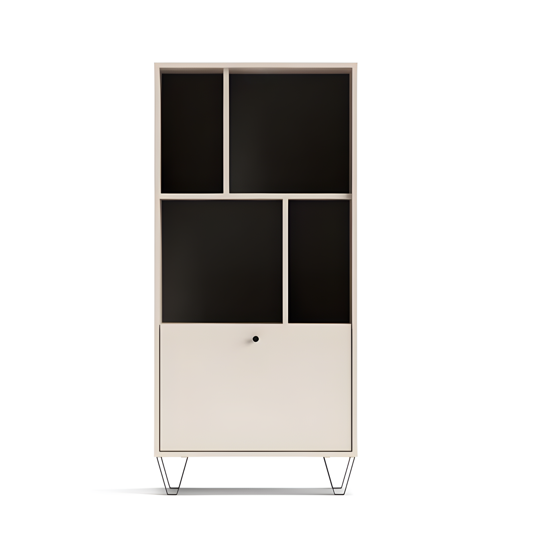"Aldo" tall sideboard with open compartments in wood with raised feet, 63x40 cm, 135 cm high.