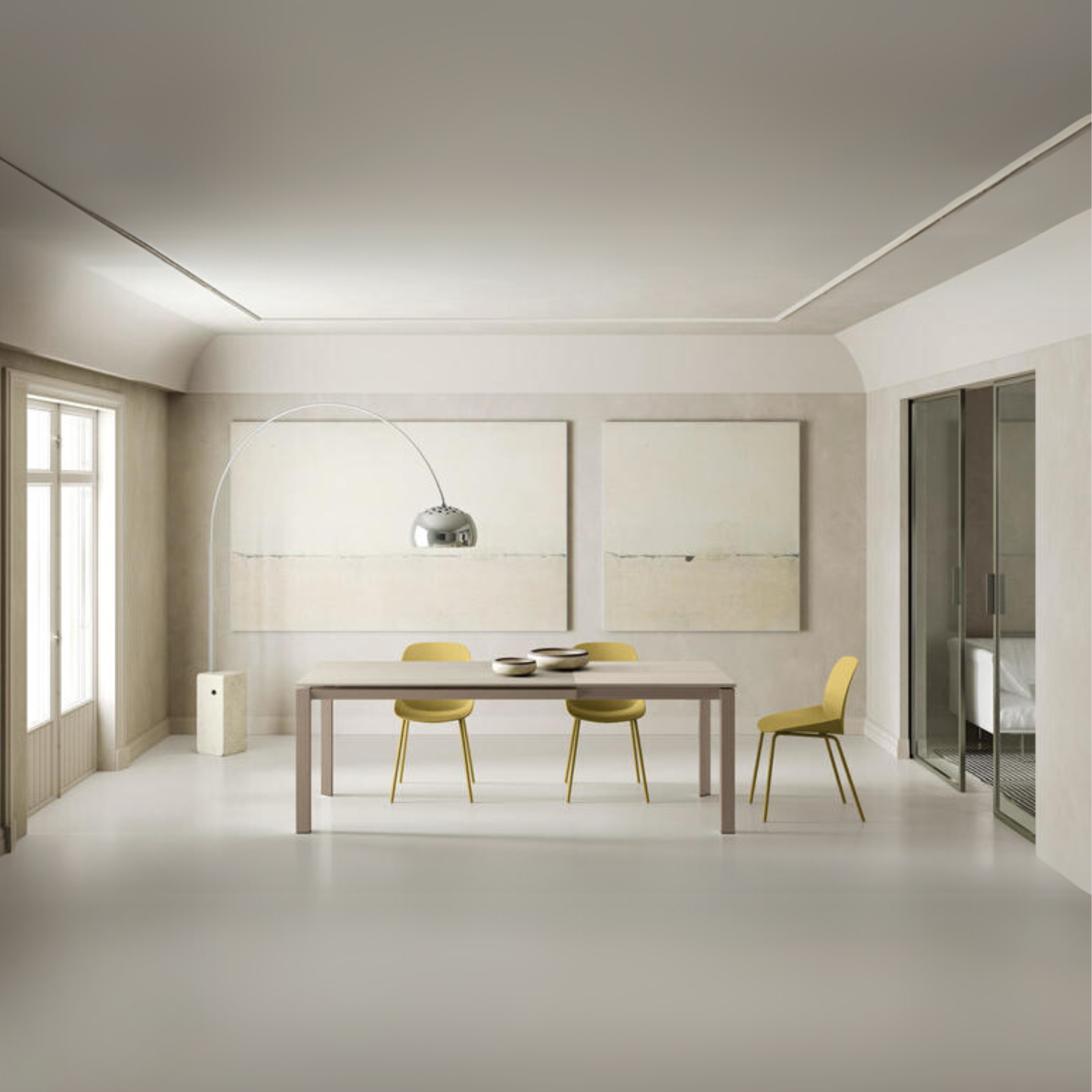 Modern extendable table "Filo 24" ceramic top aluminum legs cm 140/220x90 75h