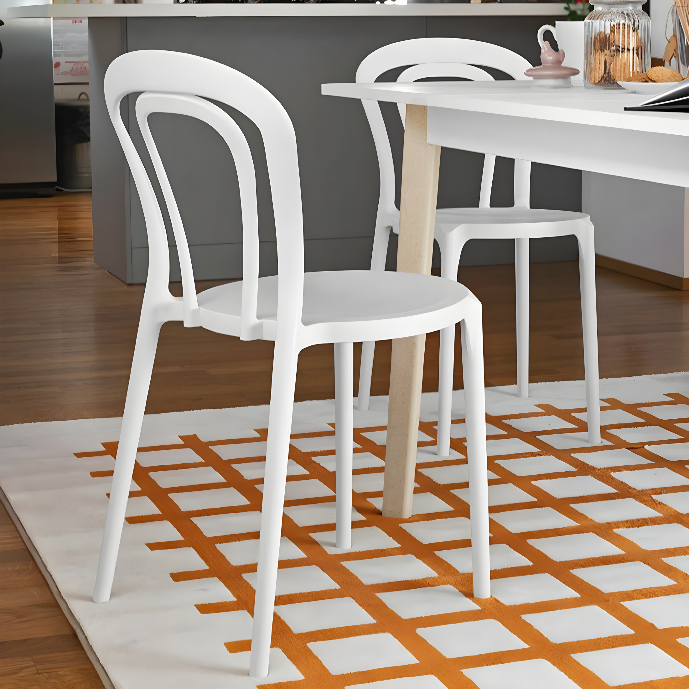 Set of modern "Caffè" chairs in stackable polypropylene for outdoor and indoor use, 53x53 cm, 83h