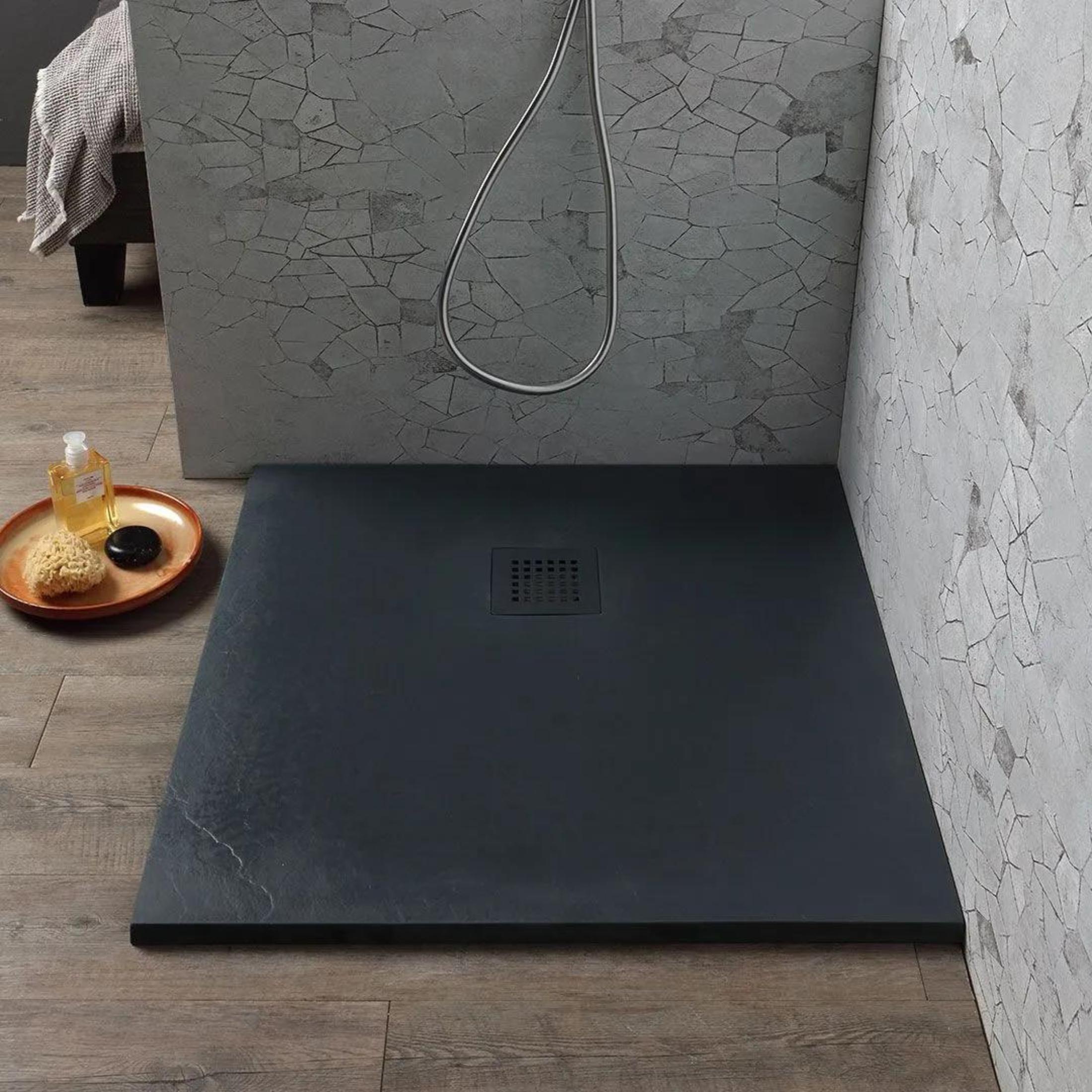 "Milano" thin square shower tray in non-slip stone-effect resin