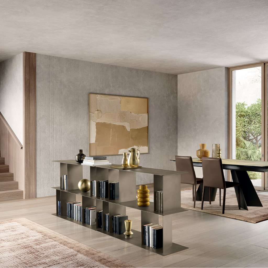 Versatile and modular three-shelf "Bert" metal bookcase, 130x40 cm, 85 cm high.