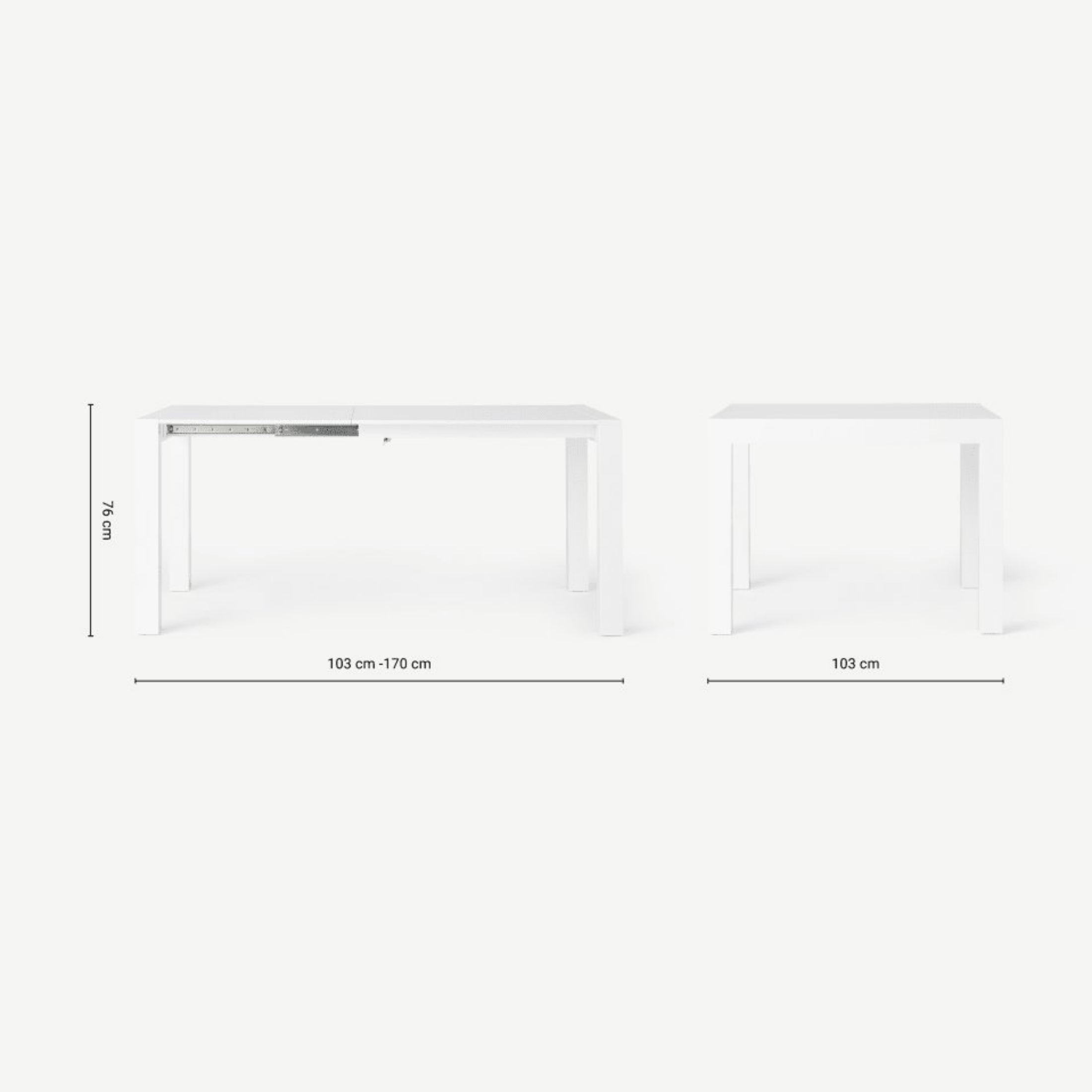 "Spike" modern extendable white wooden dining table, 103 cm/170 x 90 cm, 76 cm high