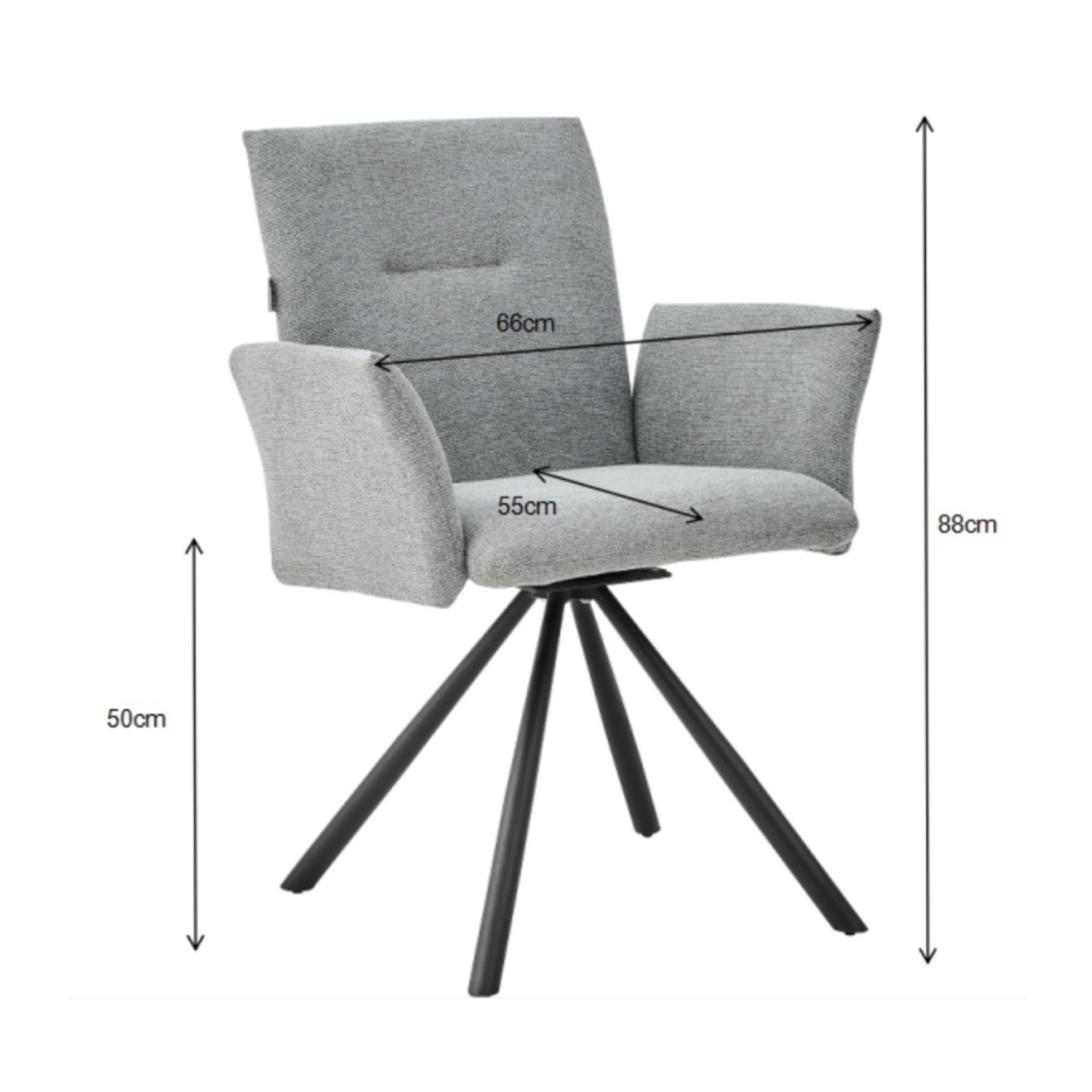 Set of "Mosaic" swivel dining chairs upholstered in fabric with black metal legs cm 66x63 88h