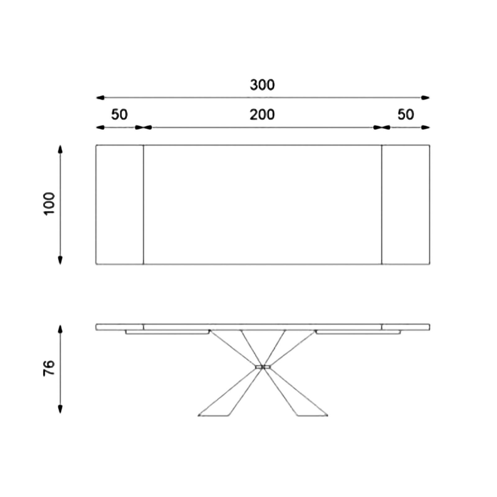 Extendable table "Nilo" wooden top metal legs cm 200/300x100 76h