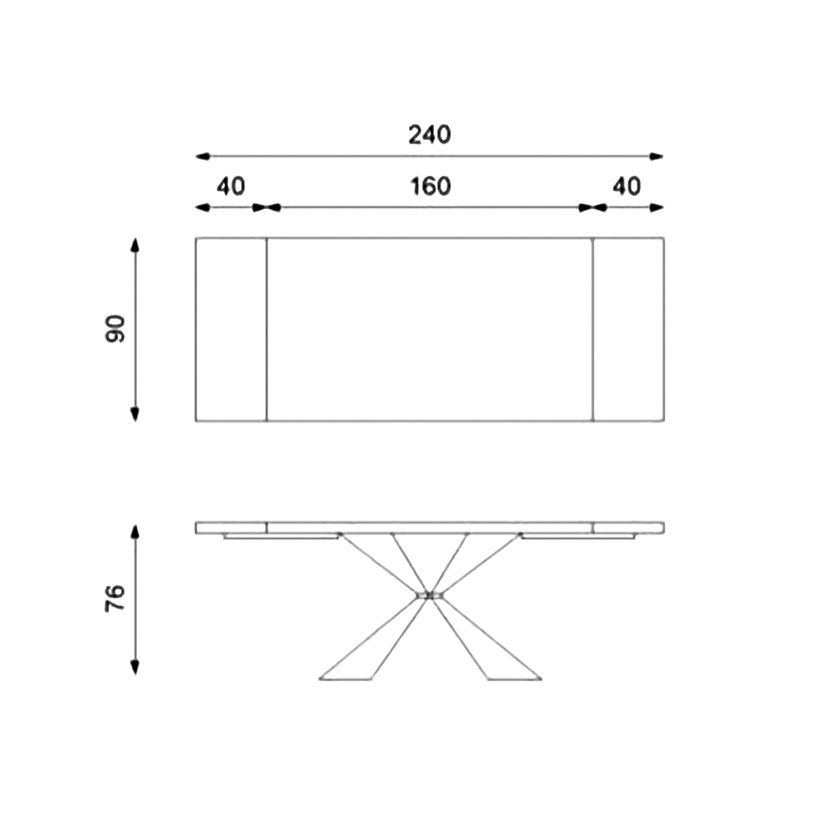 Extendable table "Nilo" wooden top metal legs cm 160/240x90 76h