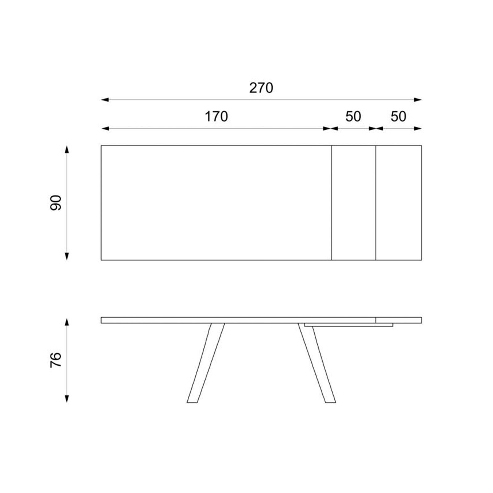 Extendable table "Hugo" HPL top aluminum legs 10 seats 270x90 cm 76h