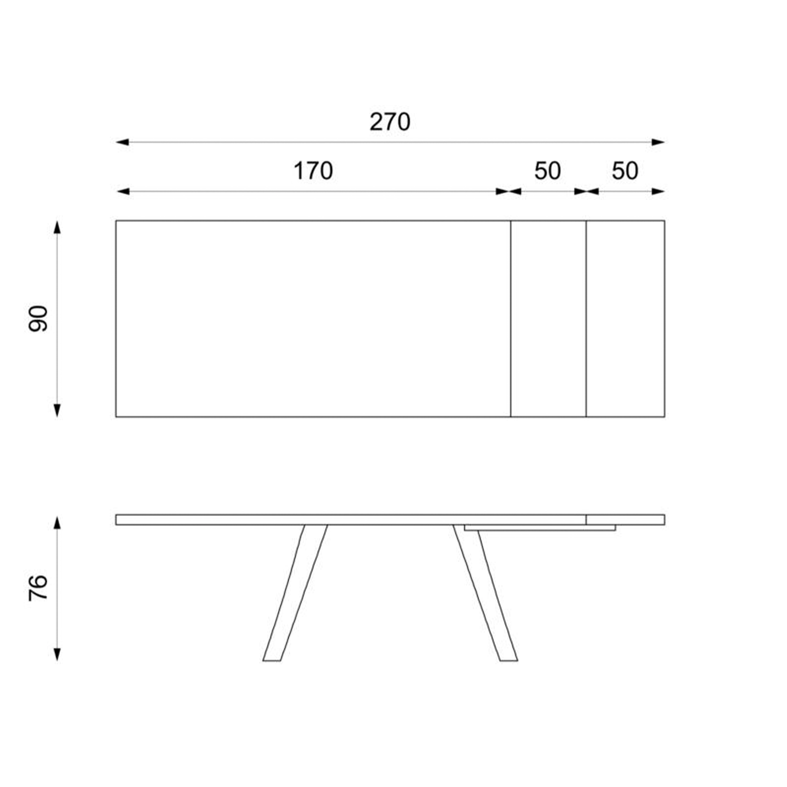 Extendable table "Jade" HPL top, aluminum legs, 170/270x90 cm, 76h