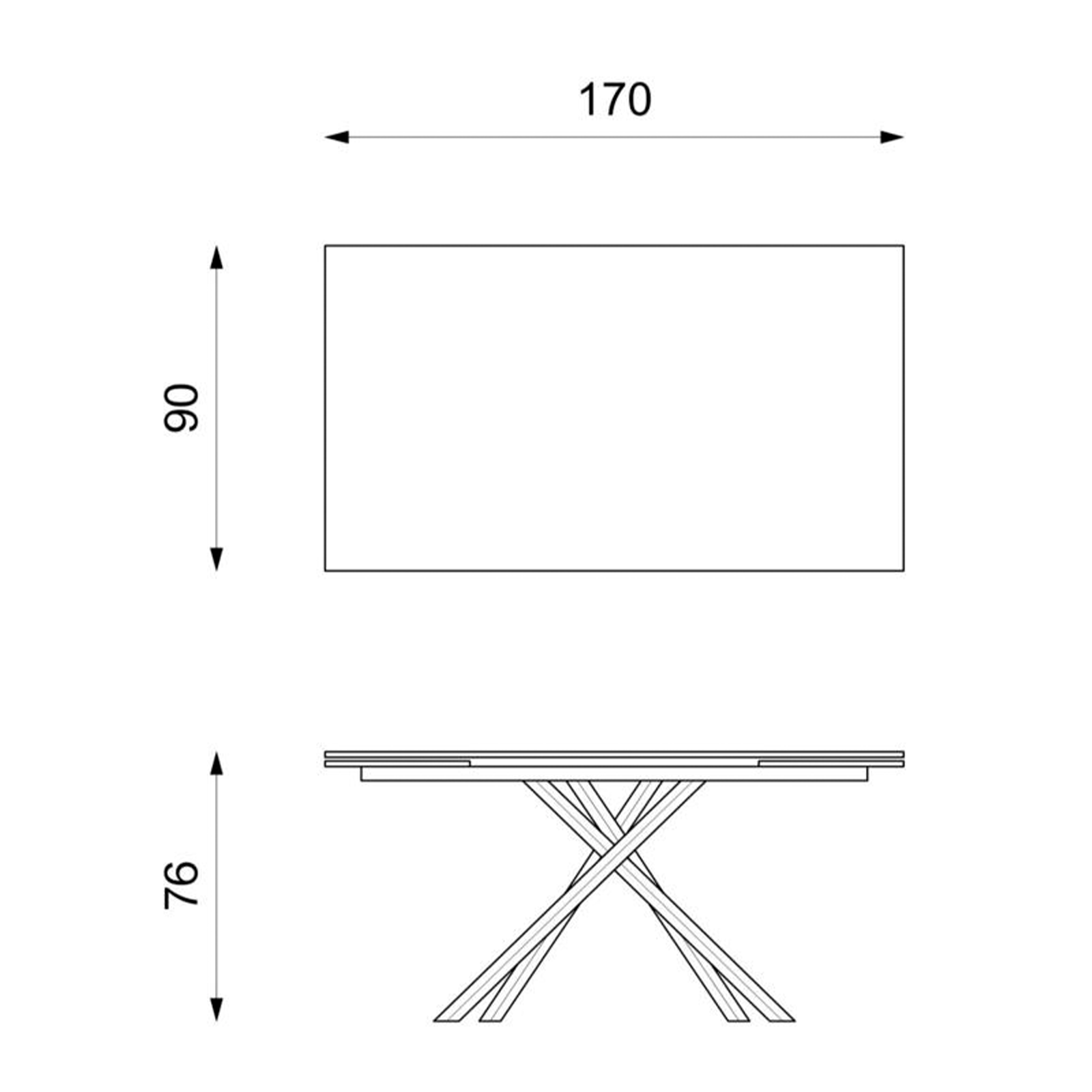 Extendable table "Jade" HPL top, aluminum legs, 170/270x90 cm, 76h